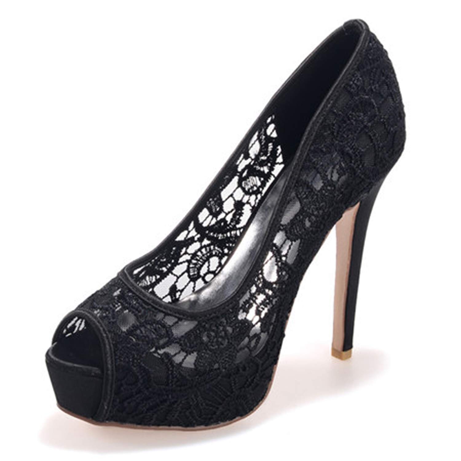 Spitze Hochzeitsschuhe, Frauen Peep Toe Elfenbein Sommer Kitten Heels Größe Plattform High Heels Party & 12,5 cm Absatz