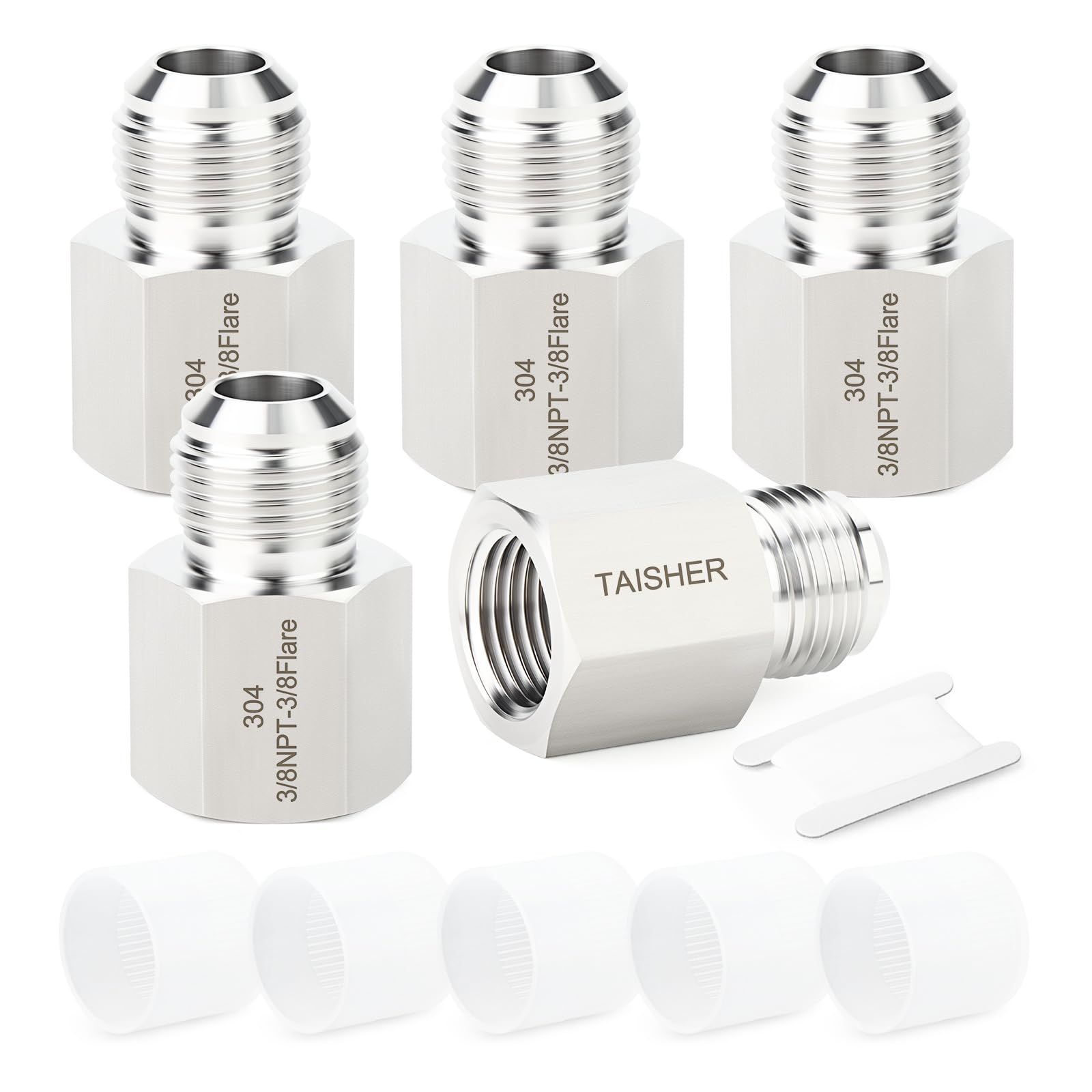 TAISHER 5PCS Forging of 304 Stainless Steel Tube Flare Fittings, 3/8" Male Flare x 3/8" NPT Female, Half Union