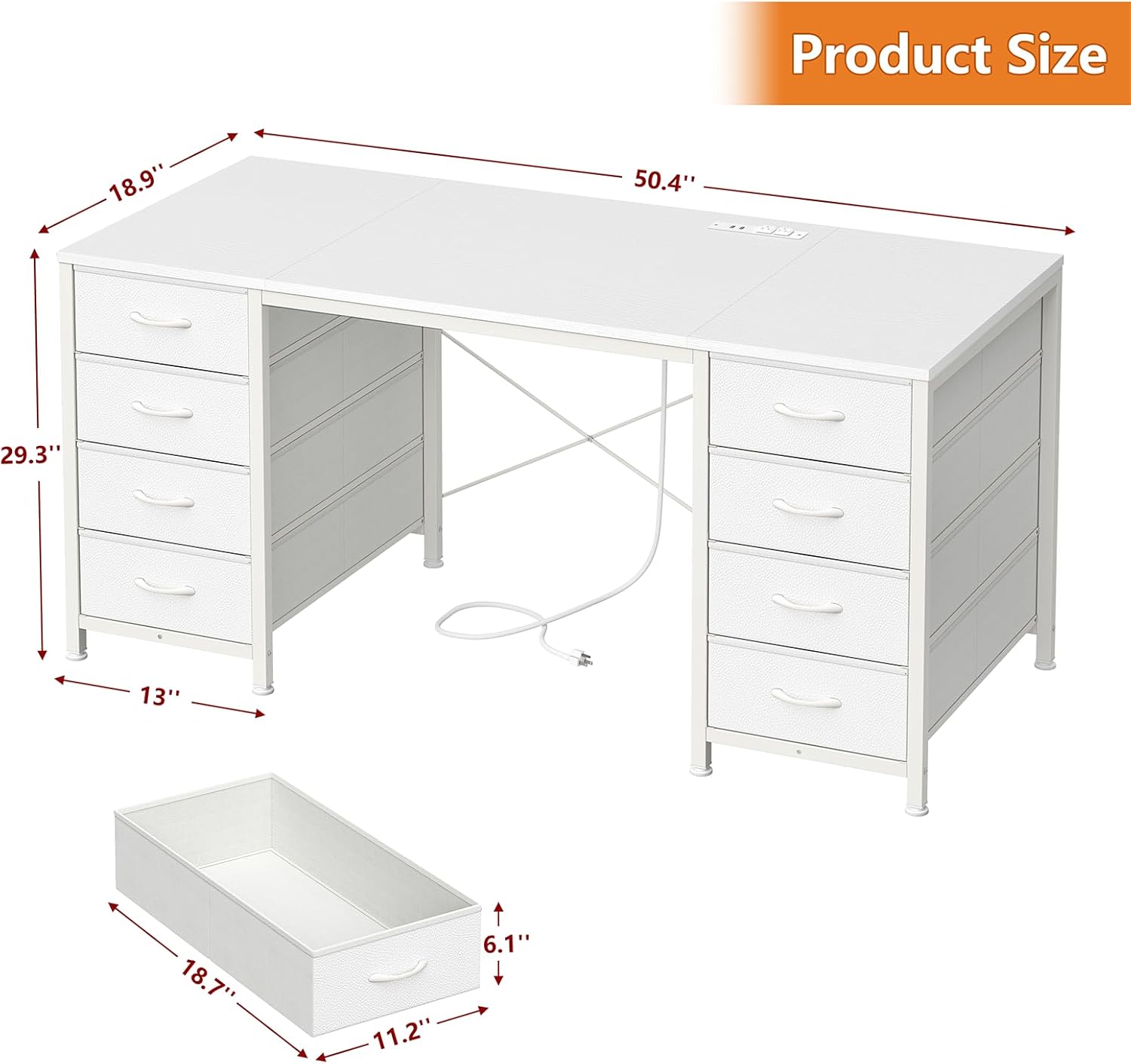 Diagram showing the dimensions of the YOMILUVE 50.4 Inch Computer Desk