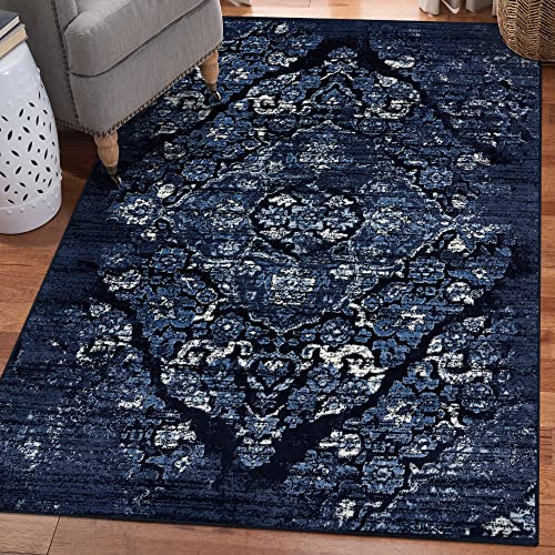 Persian Area Rugs Luxe Weavers Distressed Navy 8x10 Area Rug, Modern, Stain Resistant Carpet, Indoor Oriental Rug