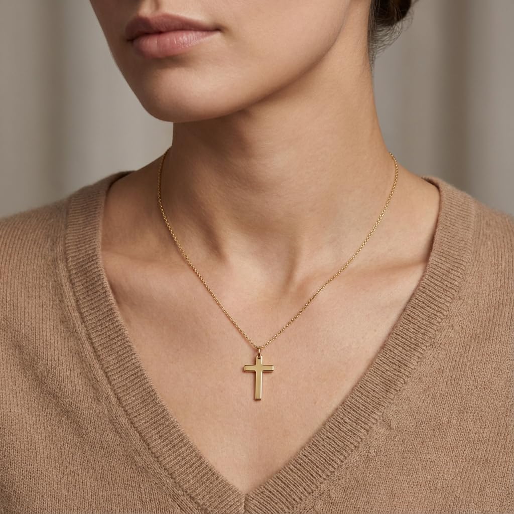 Pendentif – or 18 carats – 0.39 gr – design croix élégante et intemporelle, design artisanal – symbole élégant – Valeur refuge – Idée cadeau – poinçon 750 – Certificat d’authenticité –Salia Gold Paris