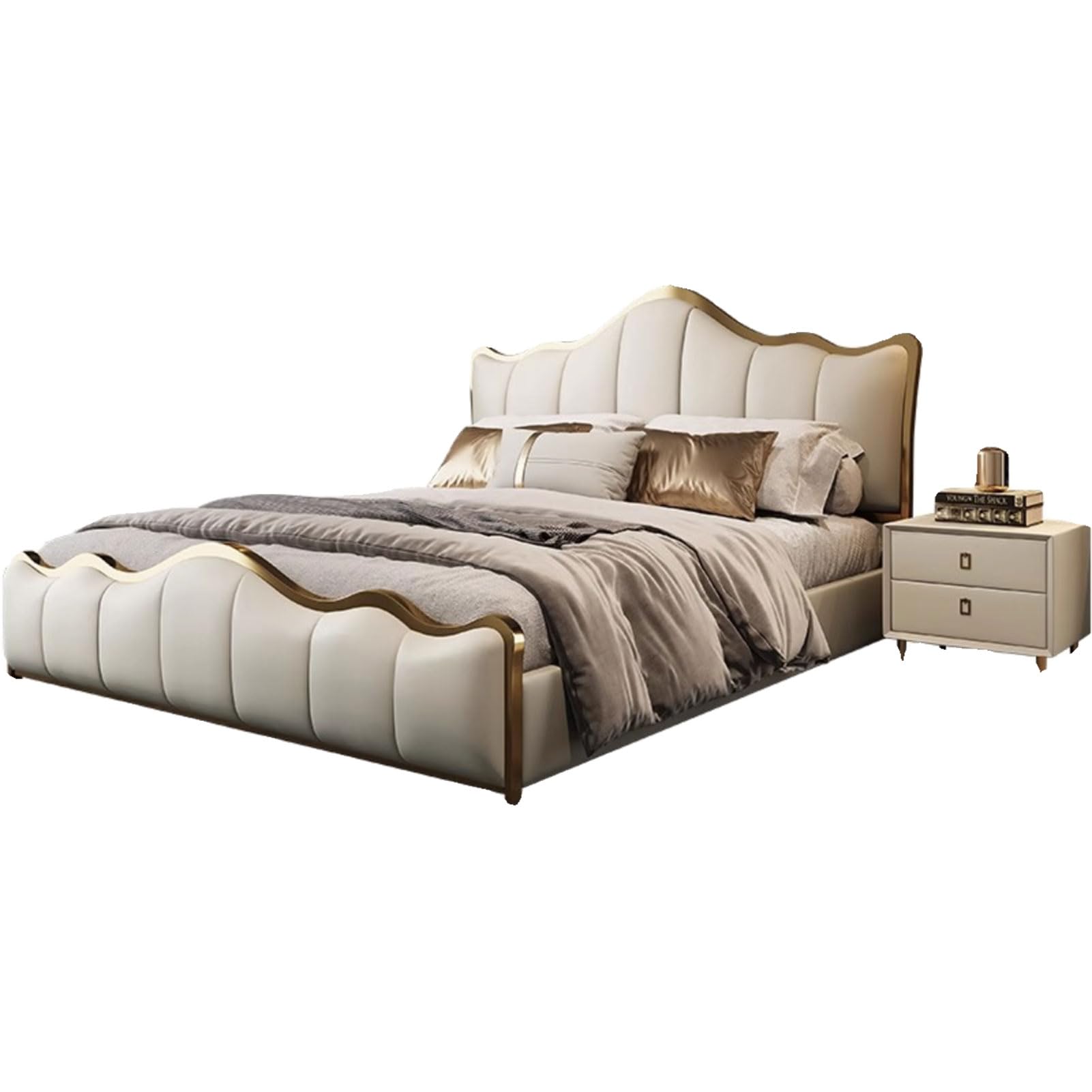 Modern Luxury Genuine Leather Bed King Size Upholstered Platform Bed Frame with Headboard and Lift Up Storage Strong