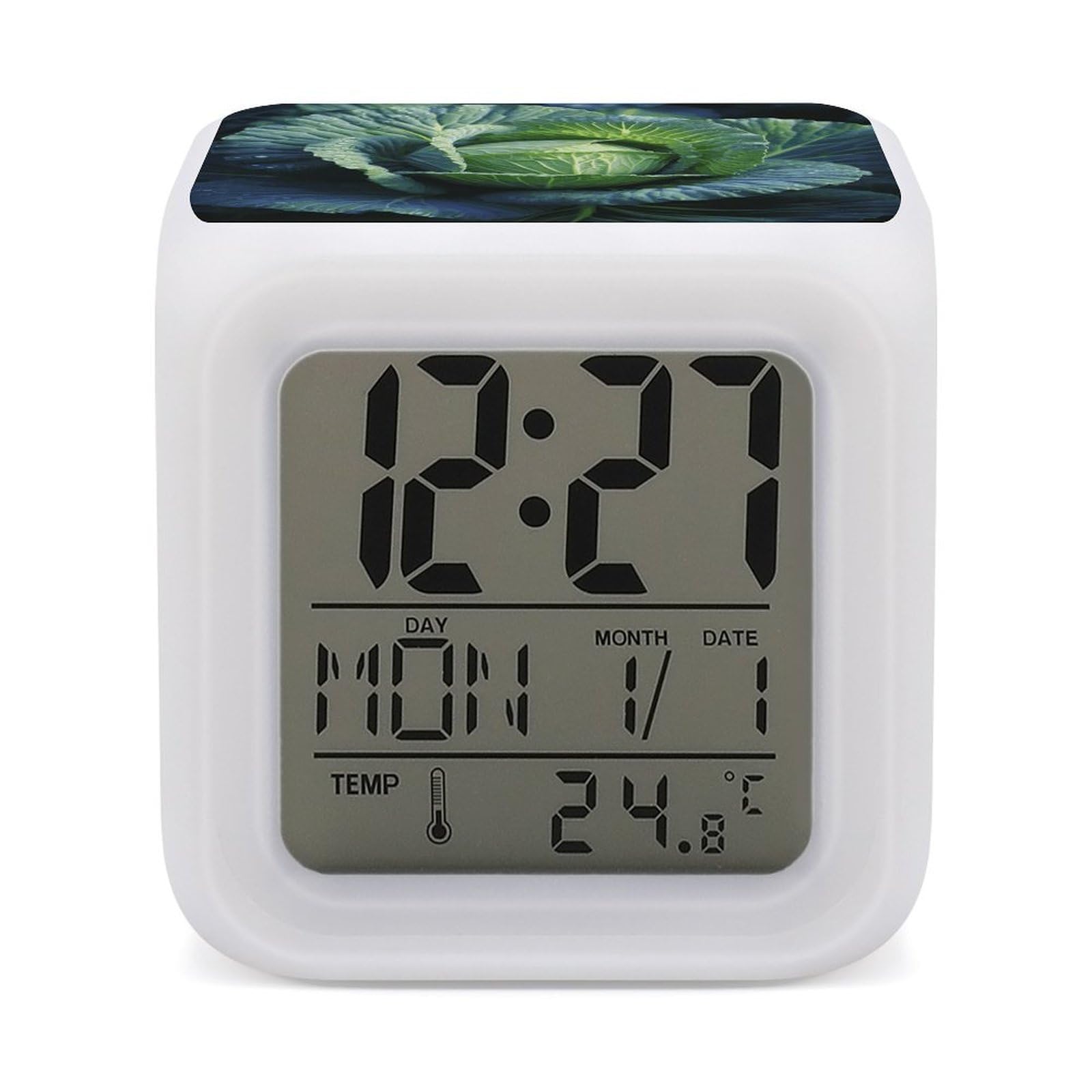 JTREHY Bright Cabbage Alarm Clock Seven Color Night Light Digital Clock Precision Reliable Alarms Clocks for Bedroom Heavy Sleepers Adults Gift for Men and Women