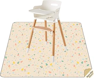 CLCROBD 51x51" Waterproof Non-Slip Splat Mat for High Chair, Arts & Crafts - Baby Floor Protector, Spill Catch Beige