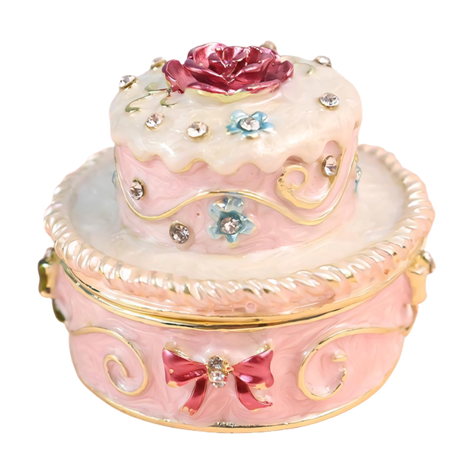 Limtula Artistic Metal Enameled Jewelry Dishes Compact 5X4.5Cm Decorative Desktop Ornament Enameled Accessory Case Lavishness Cake Shape Trinket Box