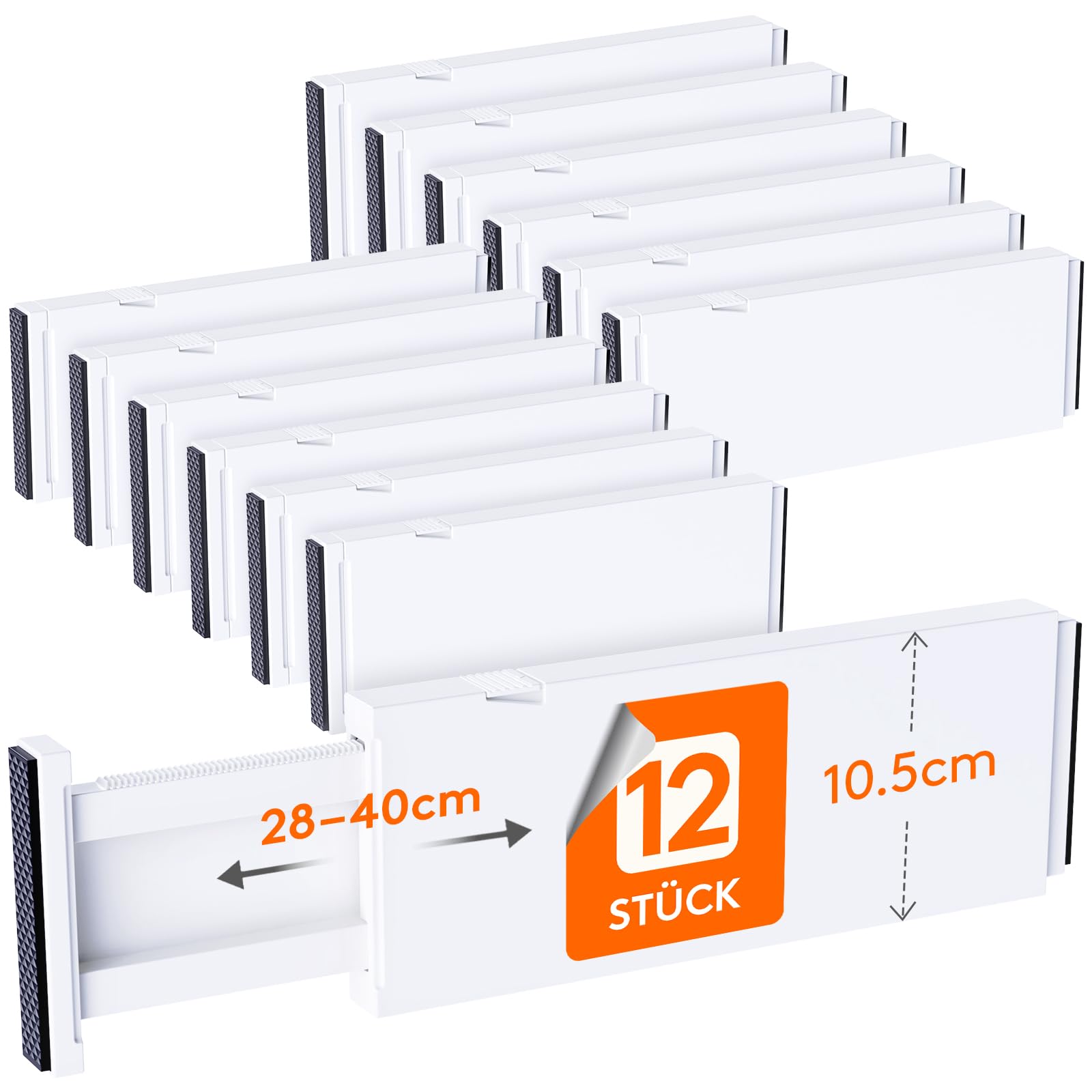 Lifewit 12 Set Schubladentrenner, Verstellbar Schubladen Trenner für Innenlänge 28 –40cm/11–17" & Höhe＞10.5cm, Schubladen Organizer Ordnungssystem für Küche/Kleiderschränke/Schreibtisch, Weiß