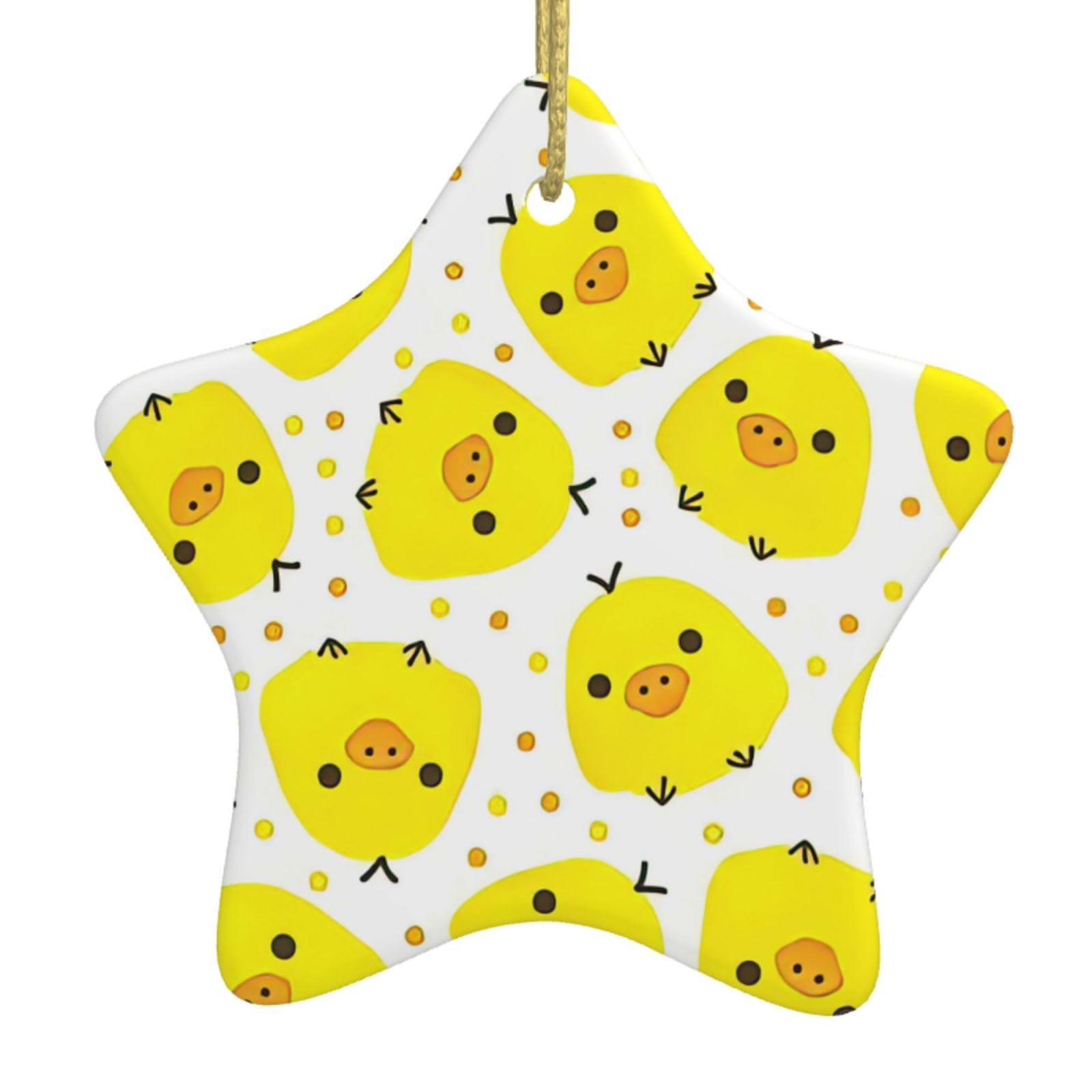 Nbtghga White Yellow Chicken Print Christmas Ornaments, Ceramic Hanging Ornament, Round Shape Decorations