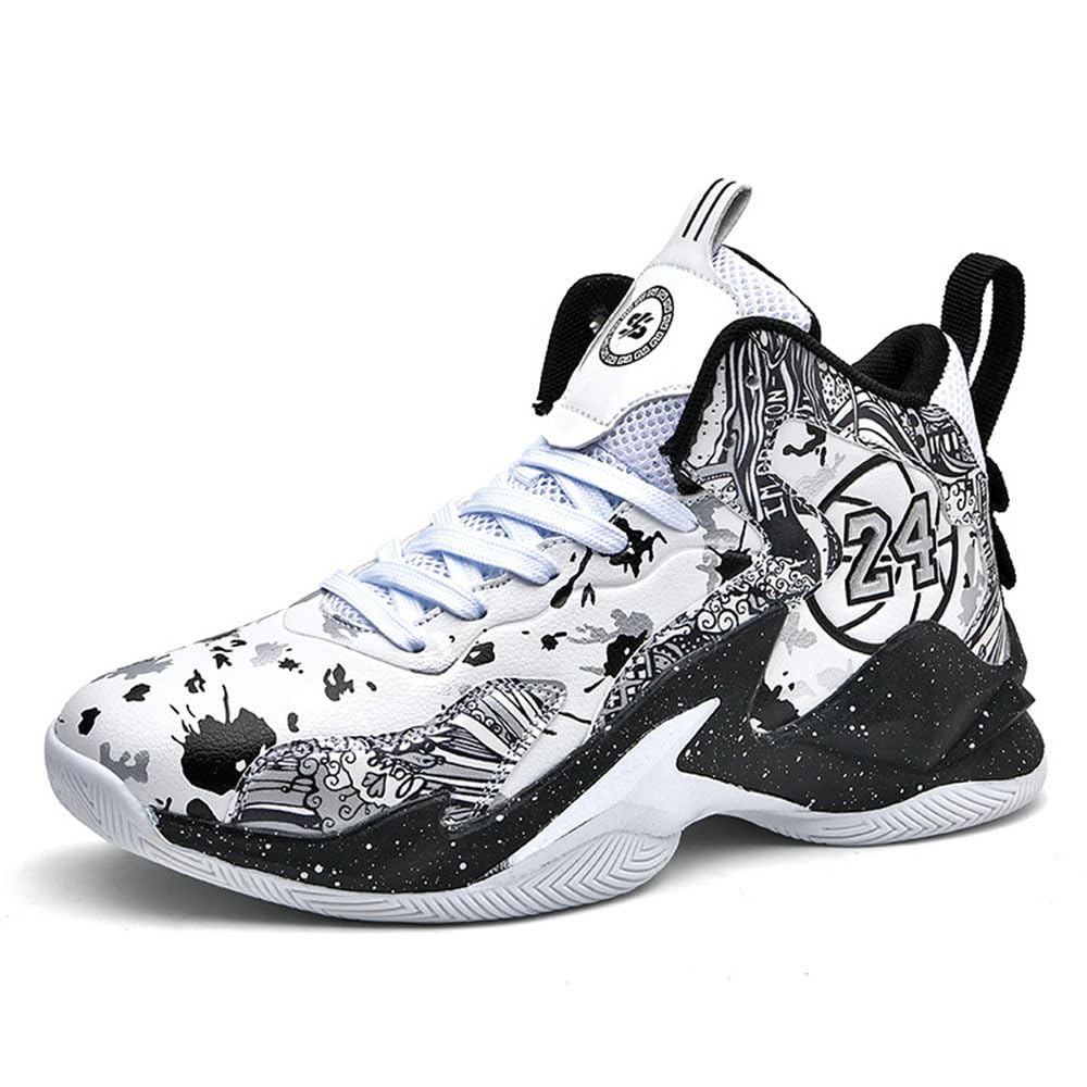 Hixingo Zapatos de Baloncesto Hombre Mujeres, Graffiti Zapatillas de Baloncesto Niño Zapatillas de Deporte de Caña Alta Unisex Zapatillas Sneakers Antideslizantes Zapatos Casuales Cómodos 35-45 EU