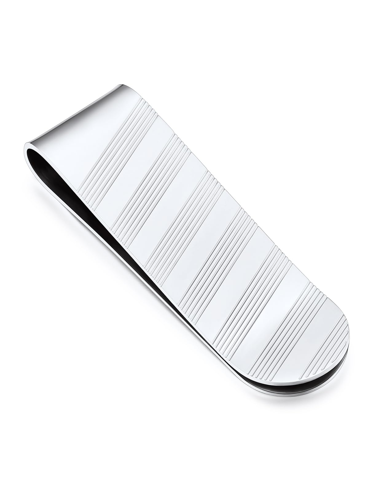 Bandmax Stainless Steel Money Clip for Men Matte Stripes Minimalist Cash Business Card Credit Card Holder Portable Slim Wallet for Pocket Gift for Father Husband Friend