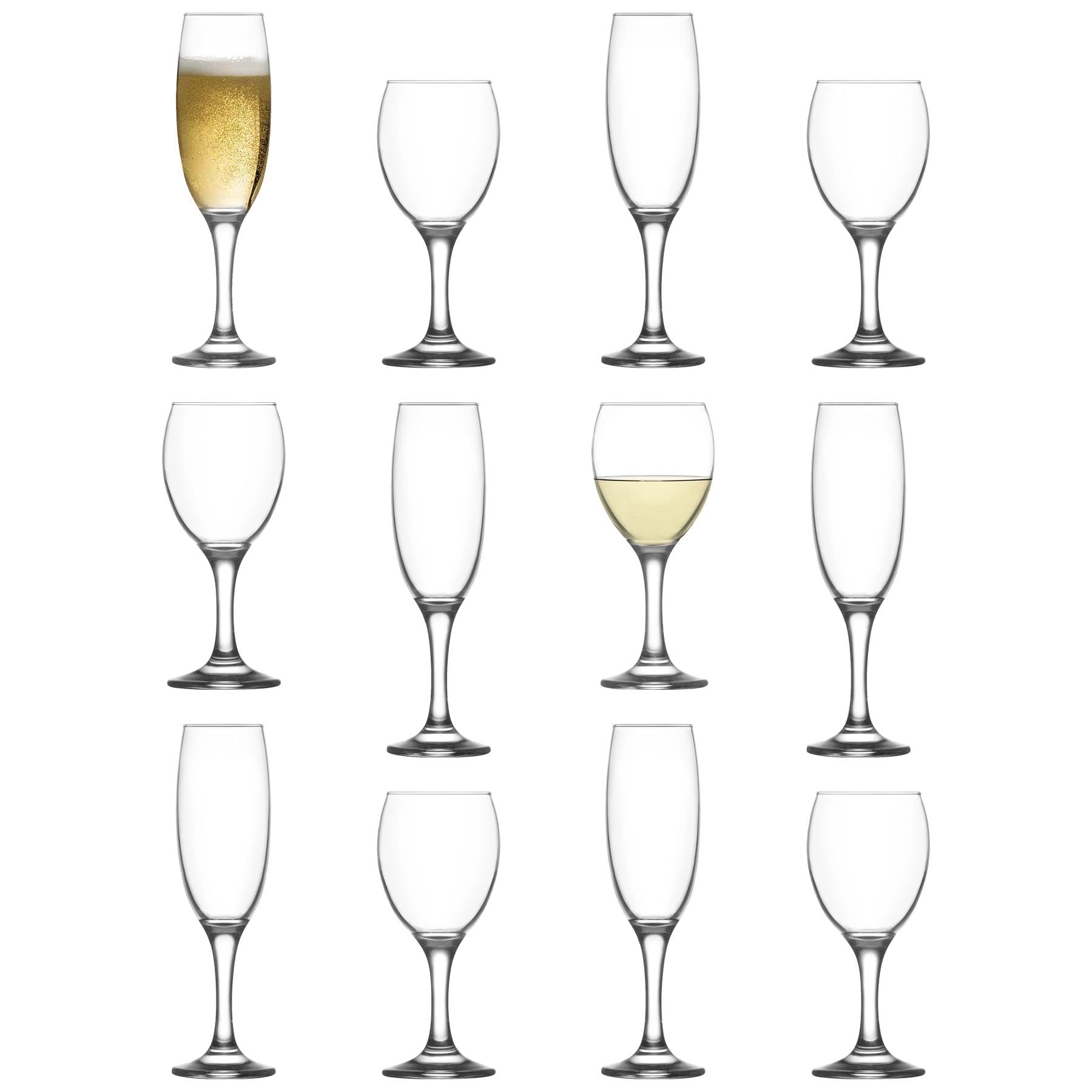 Lav Transparent 12Pc Empire Wine Glasses & Champagne Flutes Set - Dishwasher Safe Glass Wedding Christmas Birthday Party Drinking Glassware Goblet Gift Set