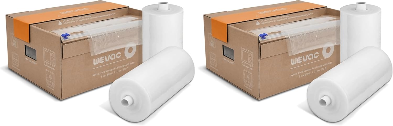 Wevac 8''x100' & 11''x100' 2 Rolls Food Vacuum Seal Roll Keeper with Cutter, Ideal Vacuum Sealer Bags for Food Saver, BPA Free, Commercial Grade, Great for Storage, Meal prep and Sous Vide (Pack of 2)