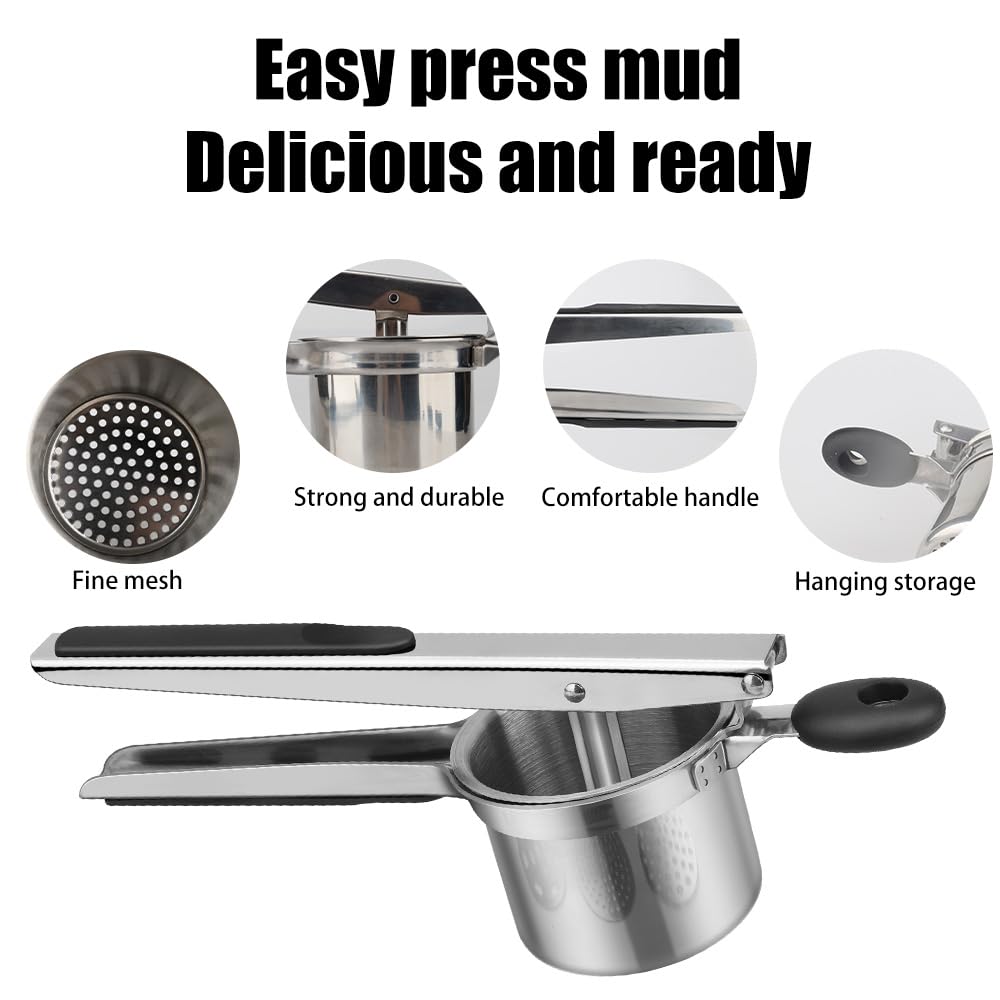 Schiacciapatate acciaio inox, adatto per purè di patate, purè di verdure, dotato di 3 filtri, design ergonomico e impugnatura in plastica