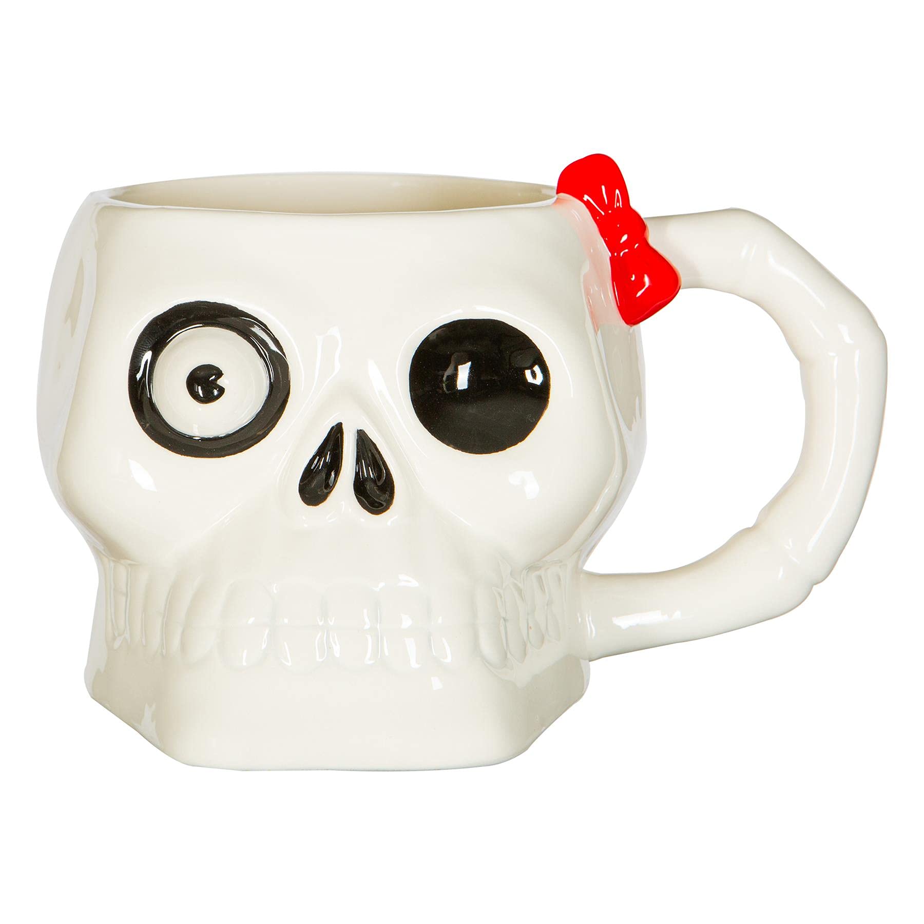 Fax Potato Halloween Skull Mug - Large 750ml White Stoneware Cups - Spooky Novelty Drinkware for Tea, Coffee, Hot Chocolate, Mulled Drinks, Cocktails, Parties and Seasonal Tableware