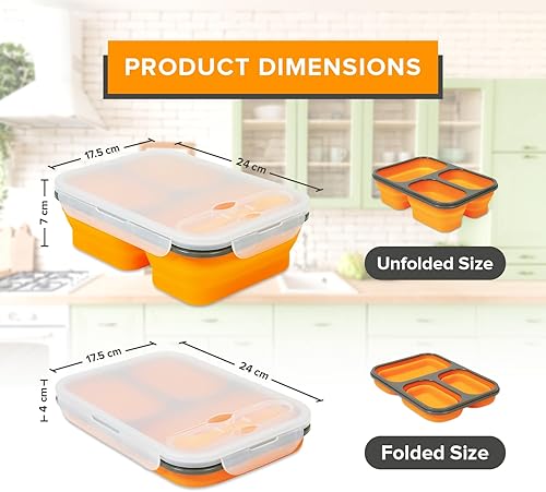 Miniatura 7 de Minmallife Contenedores plegables de almacenamiento de alimentos con tapas, recipientes de silicona Bento para preparación de comidas, recipientes