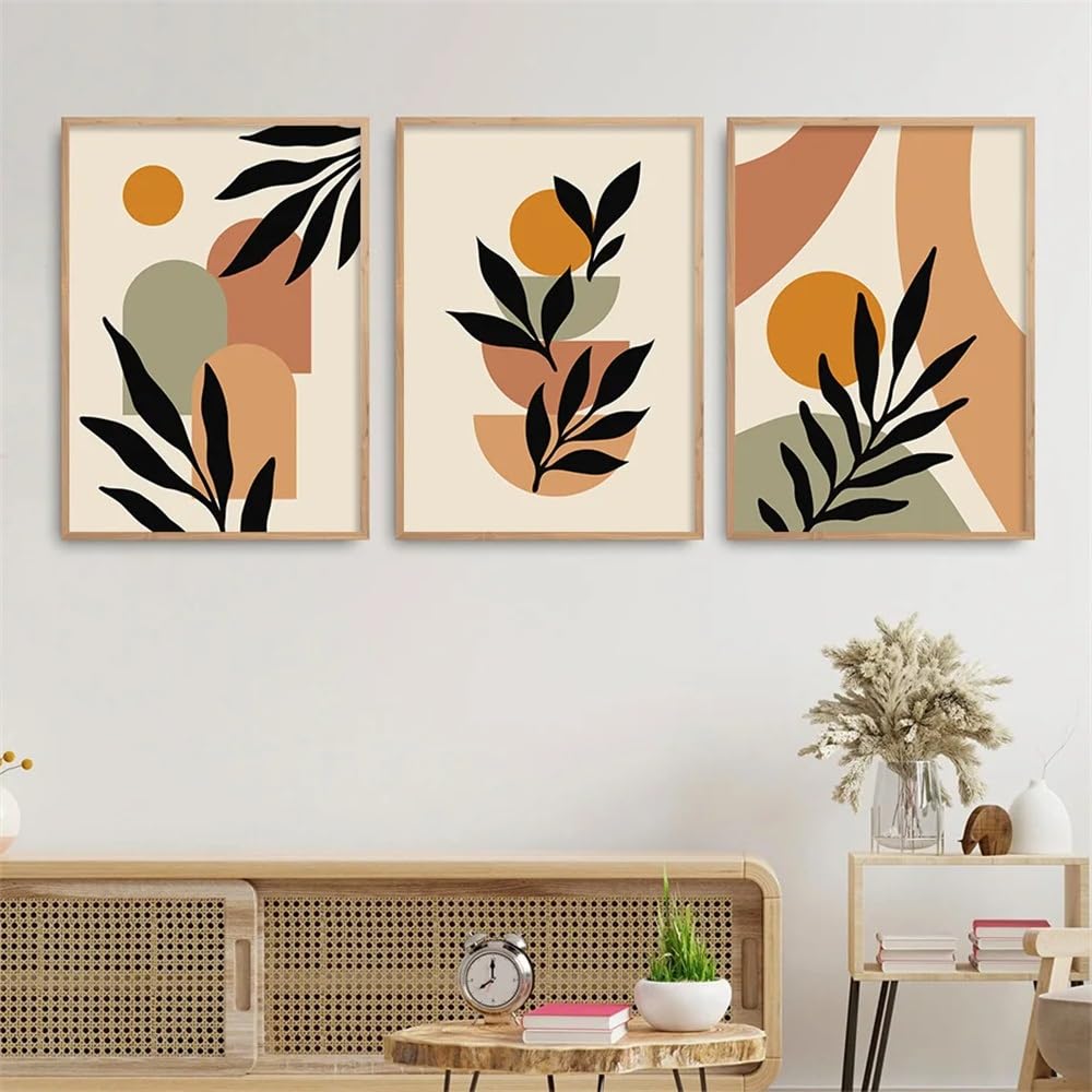 WUHBCZ Wall Posters-Abstract Geometric Orange Leaves Green Wall Art Mural Posters Canvas Painting Prints Pictures Modern Living Room Interior Home Decor-40 * 50cm/3PCS (No Frame)