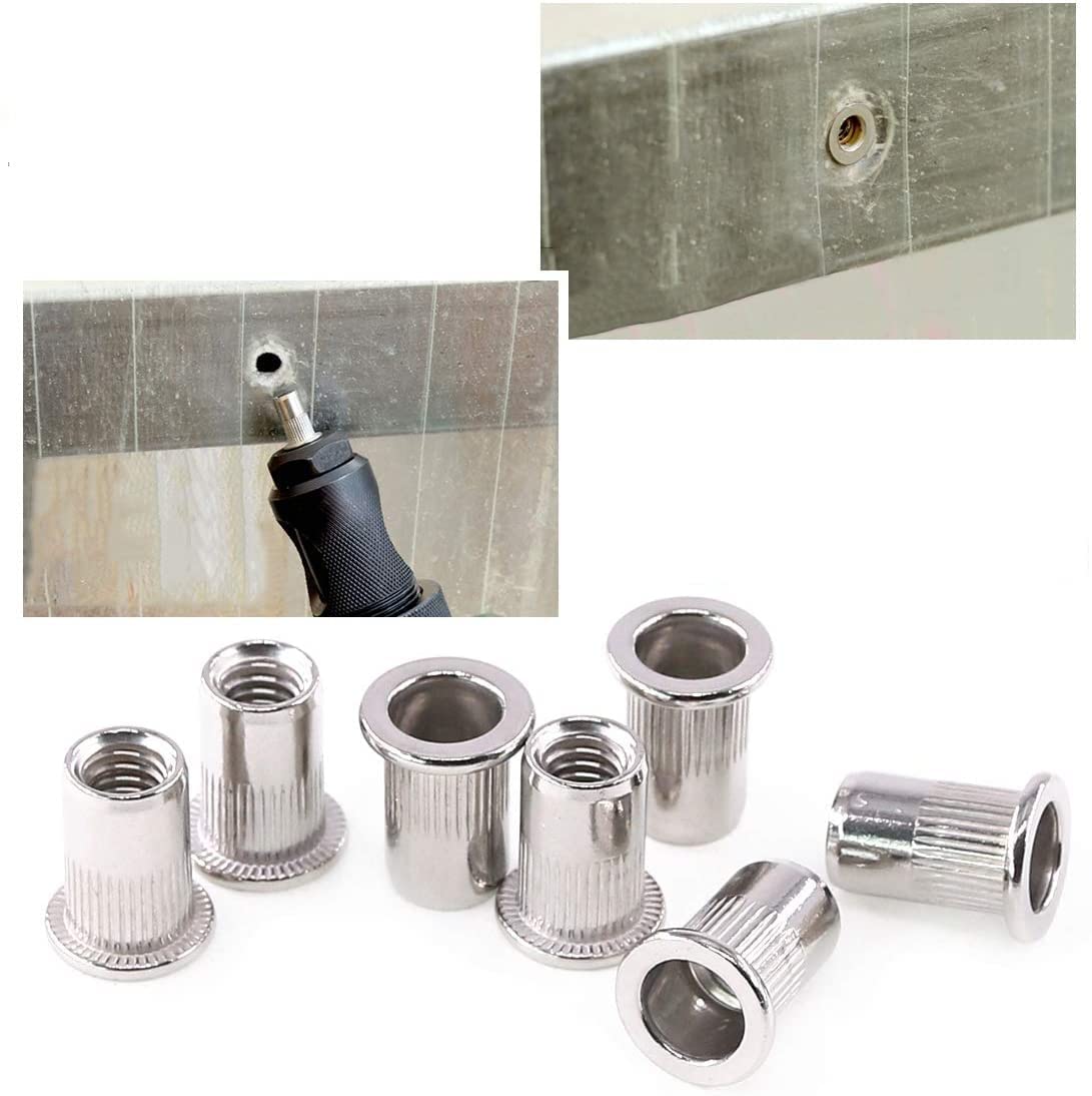 MroMax M6 Aluminum Alloy Rivet Nuts Flat Head Insert Nutsert Zinc Plated Silver Tone 200pcs