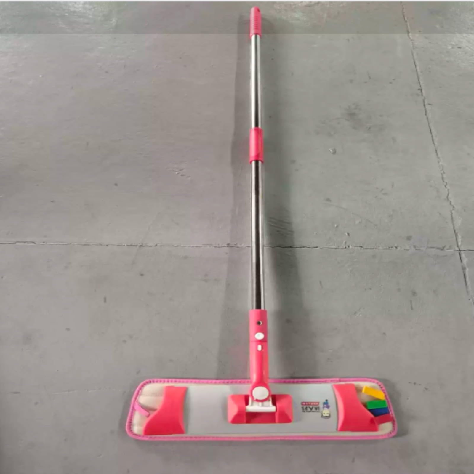 1 juego de fregona plana de aleación de aluminio con placa deslizante exprimir, cabeza de microfibra superfina, mango giratorio de 360°, agarre ergonómico, para limpieza de hotel (A)