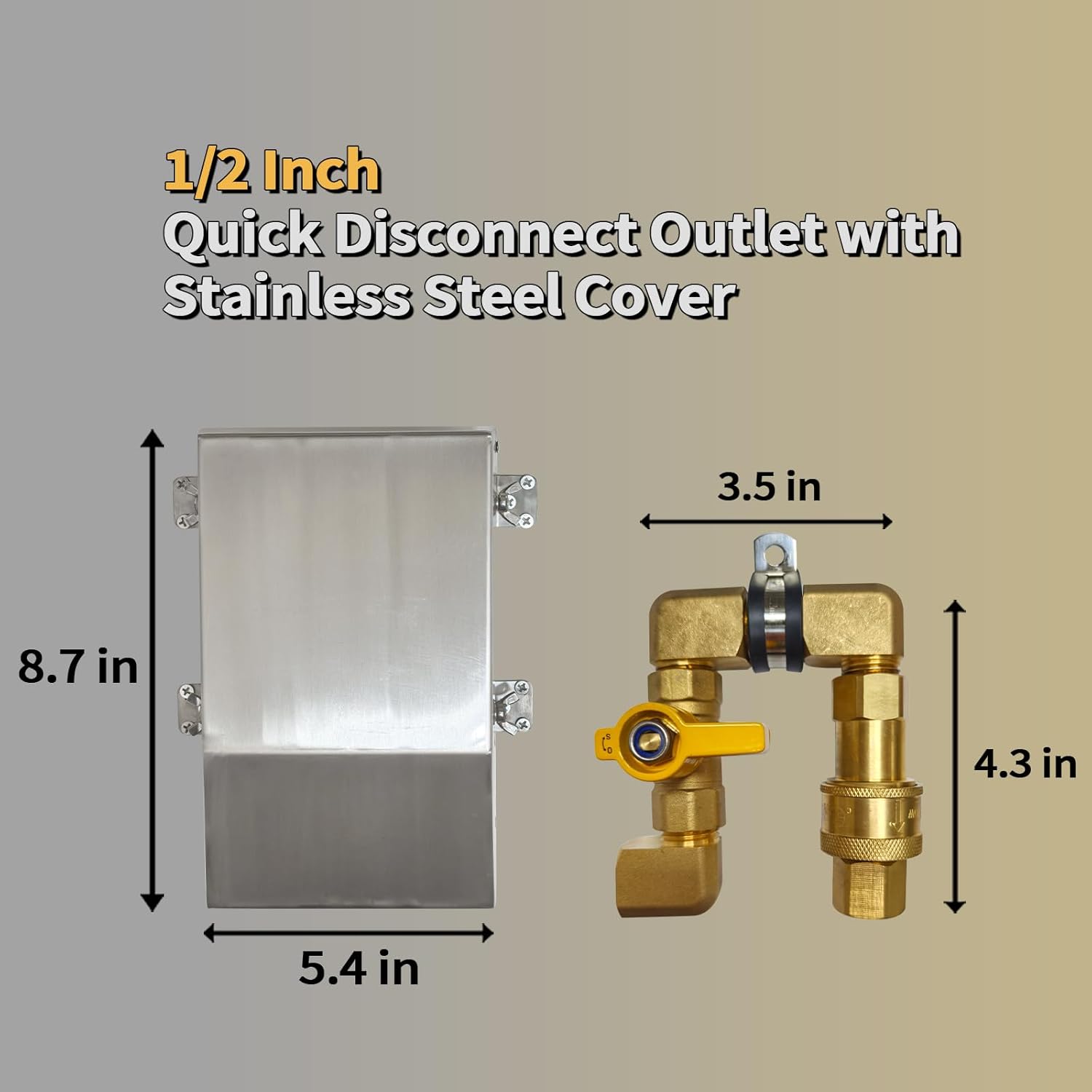 BBQ Gas Outlet,1/2" NPT Inlet, 1/2" Quick Disconnect Outlet with Stainless Steel Cover for Connecting Gas Hose and Gas, Placed on Outdoor Wall.