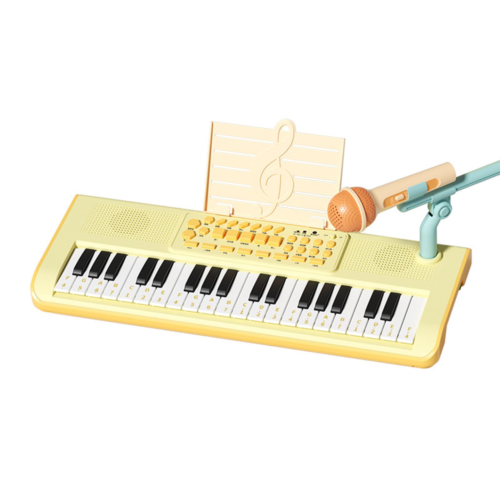 Kit de Piano Eléctrico con Micrófono para Niños, Juguete Educativo Musical de 37 Teclas, Material ABS (Amarillo)