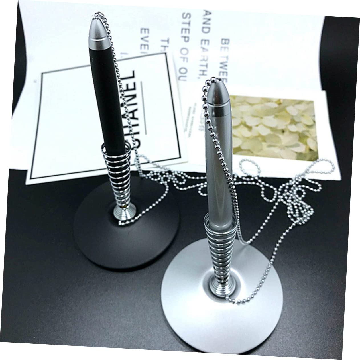 Ciieeo 2 Penne a Sfera con Base in Metallo per Ufficio E Servizio allo Sportello Impugnatura Ergonomica Scrittura Nere