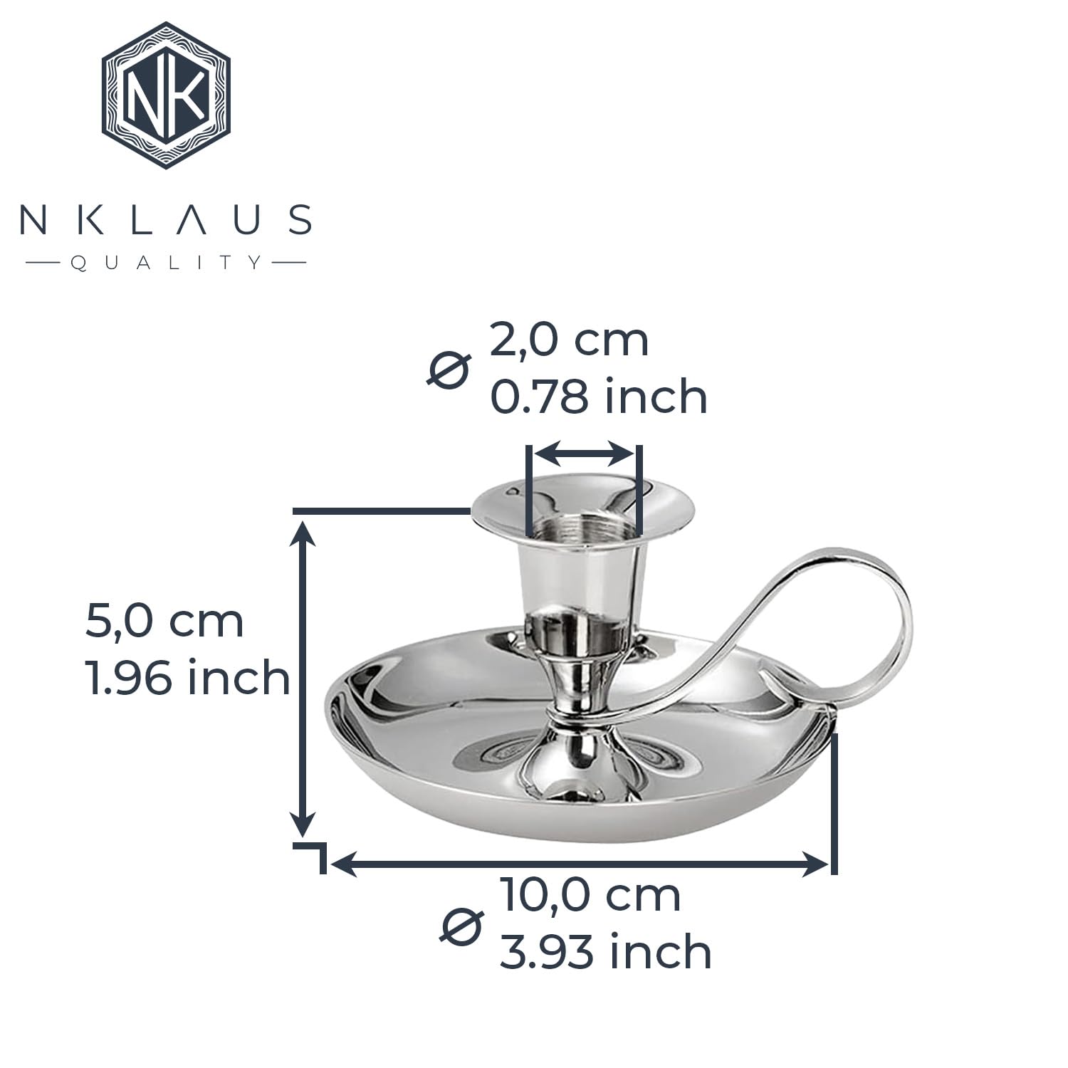 NKlaus candeliere a mano classico in ottone nichelato altezza 5cm per candele fino a Ø 2cm portacandele 10890