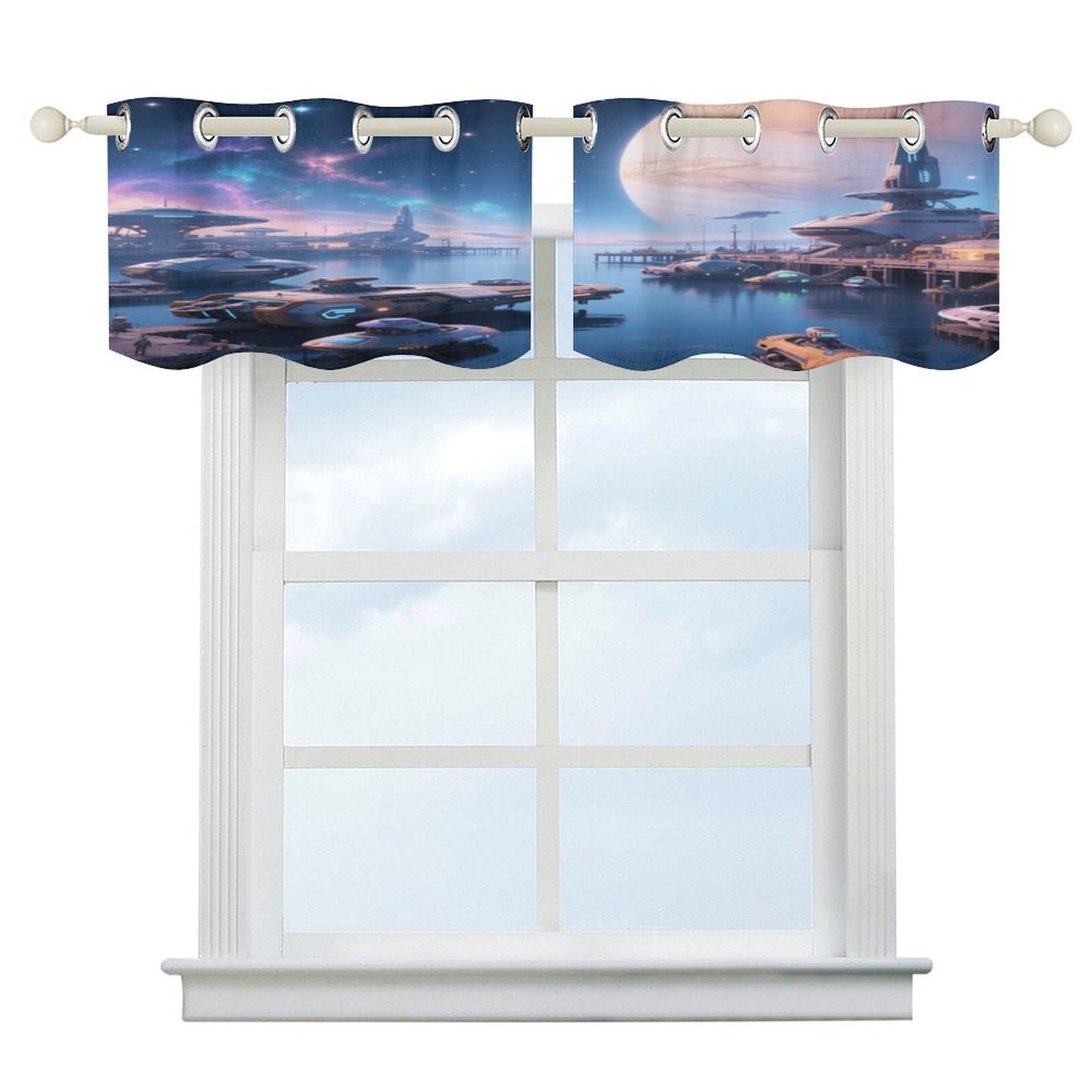 Fekiloot Style Interstellar Harbor Short Curtains Valance Curtain