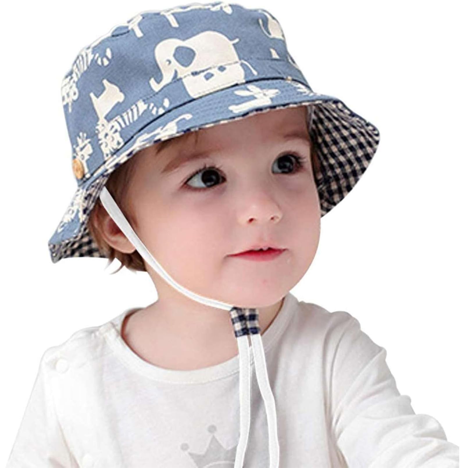 GEMVIE Baby Boys Sun Bucket Hat Cartoon Animal Print Sun Hat Packable Beach Cap Fisherman Sun Hat for Toddler Kids Blue