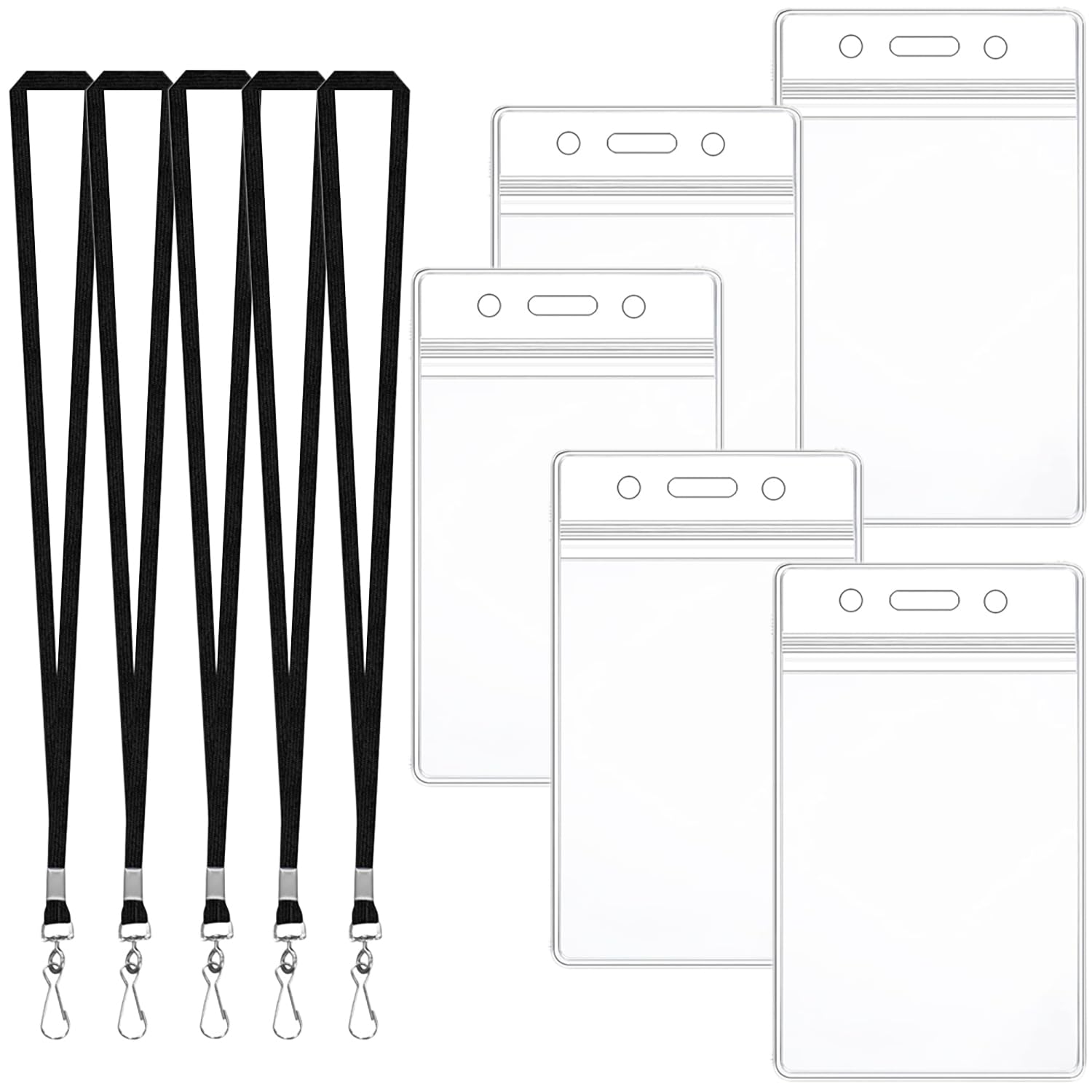 HOOTO 5 PCS Plastic Name Badge Holders with Lanyard Clear Waterproof ID Badge Holder with Clip Lanyard for School Business Office Vertical