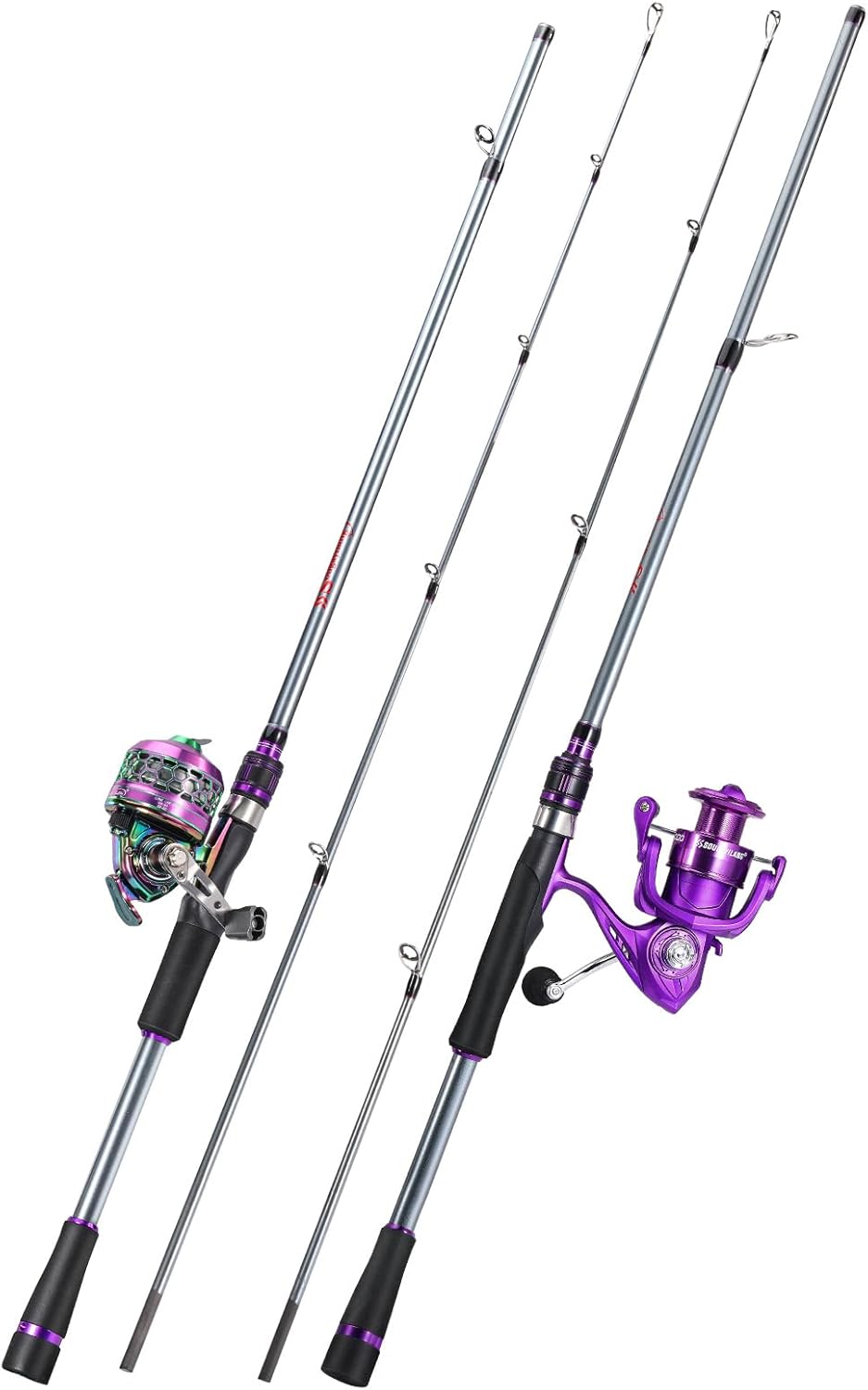 Sougayilang Spinning&Spincast Fishing Rod Reel Combo, 2 Pieces Medium Pole with Strong Smooth Fishing Reel for Freshwater