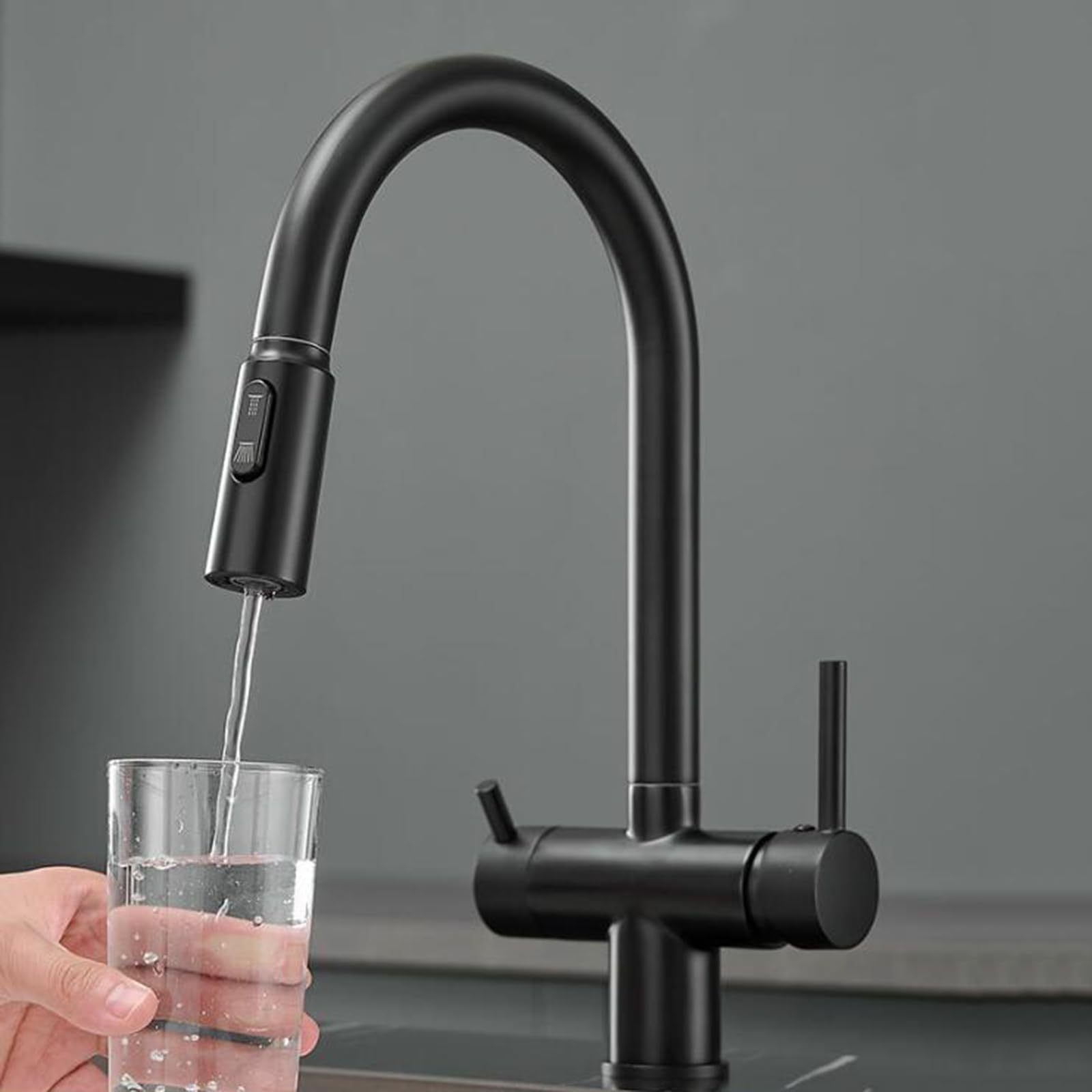 ZQFHSX Kitchen Mixer Taps 3 Way Pull Out Swivel Brass 2 Handles Purified Water