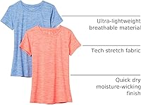 Vista 17 de Yaxa Essentials Camiseta de manga corta con cuello redondo para mujer, de secado rápido, para entrenamiento, gimnasio, paquete múltiple Tinte