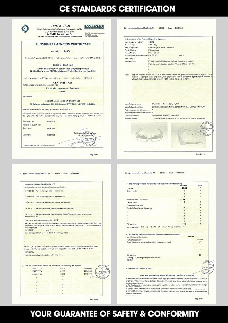 voltX 'Crystal' Full Lens Magnified Reading Safety Glasses, ANSI Z87.1+ & CE EN166F, (+2.0 Dioptre, Clear Lens) - Anti Fog Coated UV400 Lens - Image 4