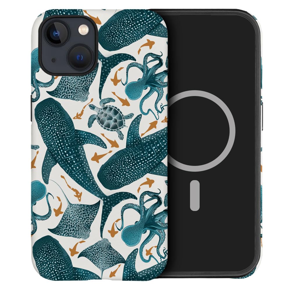 DAIZAG Case Compatible with iPhone 14 Plus, [Compatible with MagSafe],Shockproof Protective Phone Case for Girl Women - Octopus Turtle Manta Ray Whale