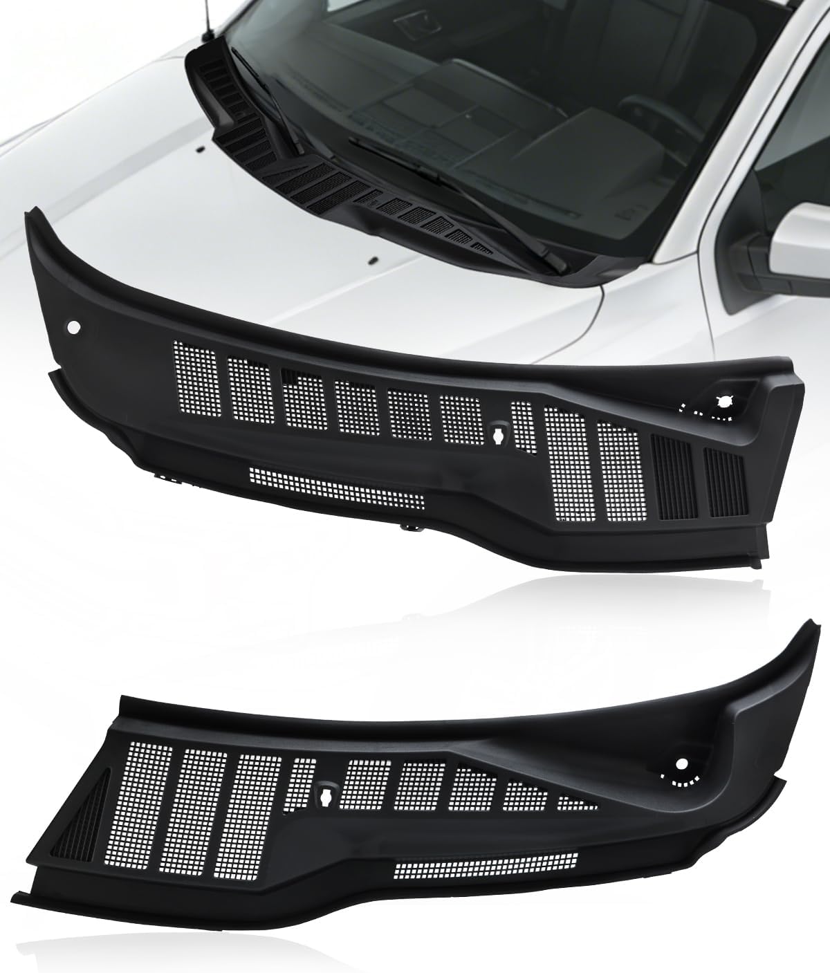 OKLPF Windshield Wiper Cowl Panel Grille Compatible with 2021-2025 Ford F150 F-150,Replacement ML3Z-15022A68-BA ML3Z-15022A69-BA,Left and Right Front Windshield Wiper Cowl Grille Insert Panel