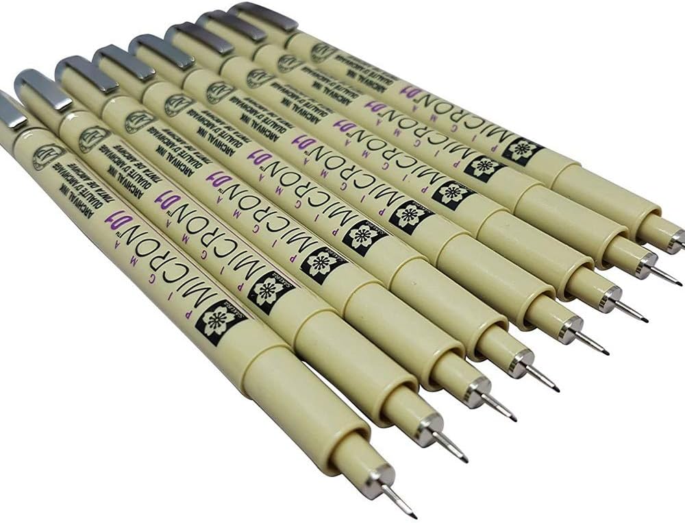 Archival pigment ink for artist, Pen 01 Black marker felt tip pen, sketch and drawing pens(8 fine line pen set)