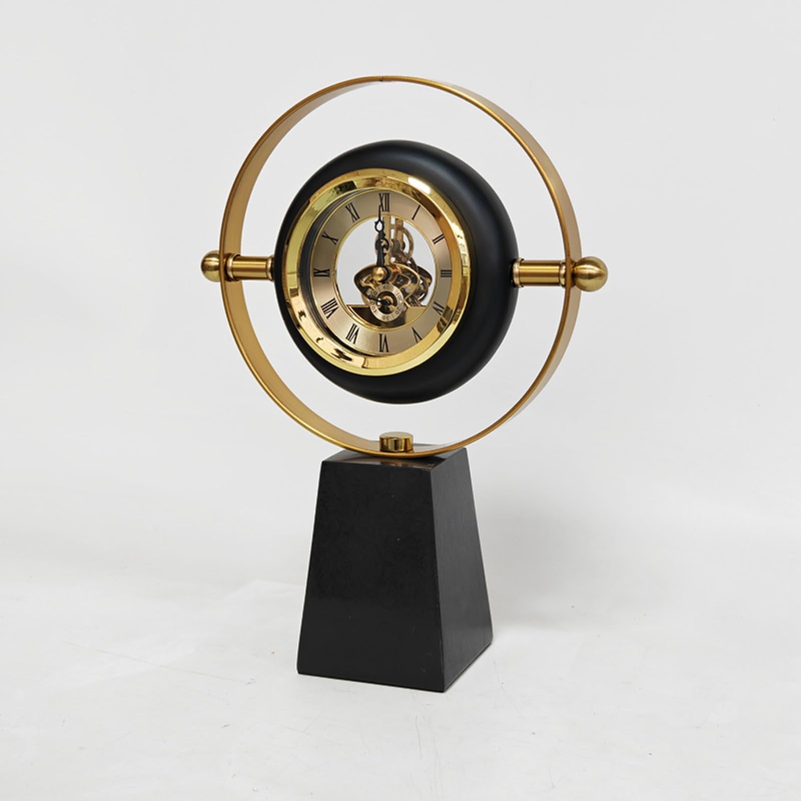 Dekouhr mit Goldrahmen modern Tischuhr mit Metallsockel elegant Analoge Standuhr für Ästheten, Sammler, Schreibtisch, Wohnzimmer, Kamin