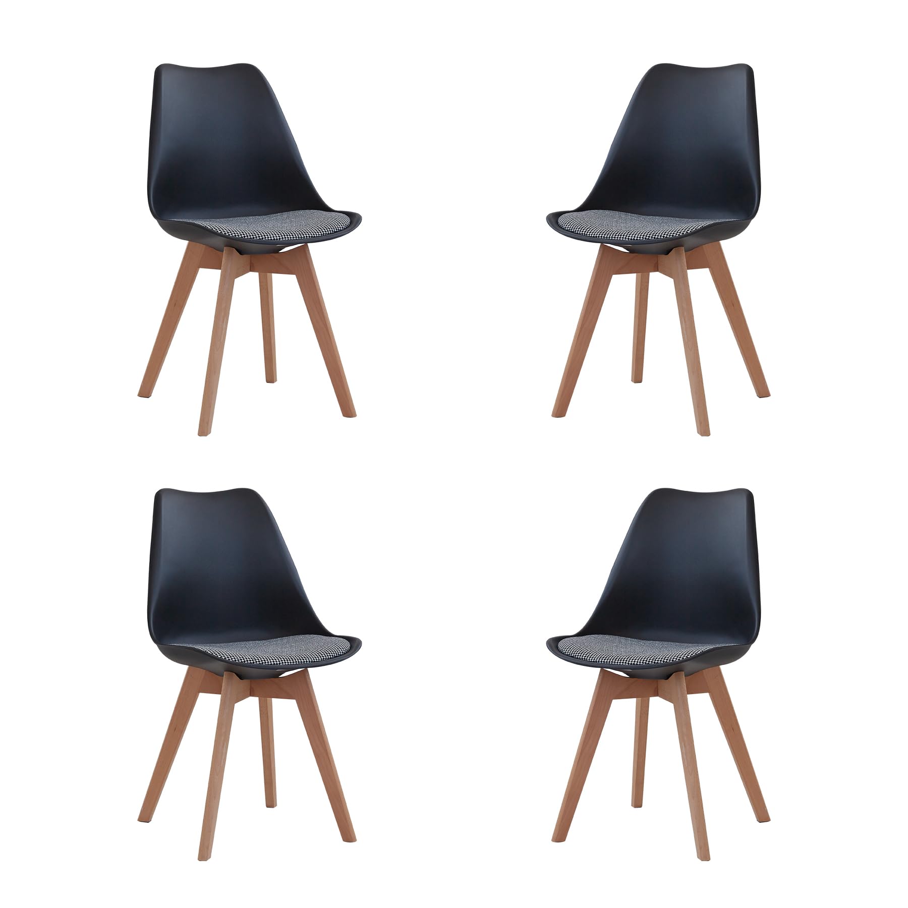 EGOONM Juego de 4 Sillas de Comedor, Sillas de Cocina con Cojín Acolchado de Lino, Nordicas Sillas para Cocina, Oficina, Sala de Estar (Negro-GZ)