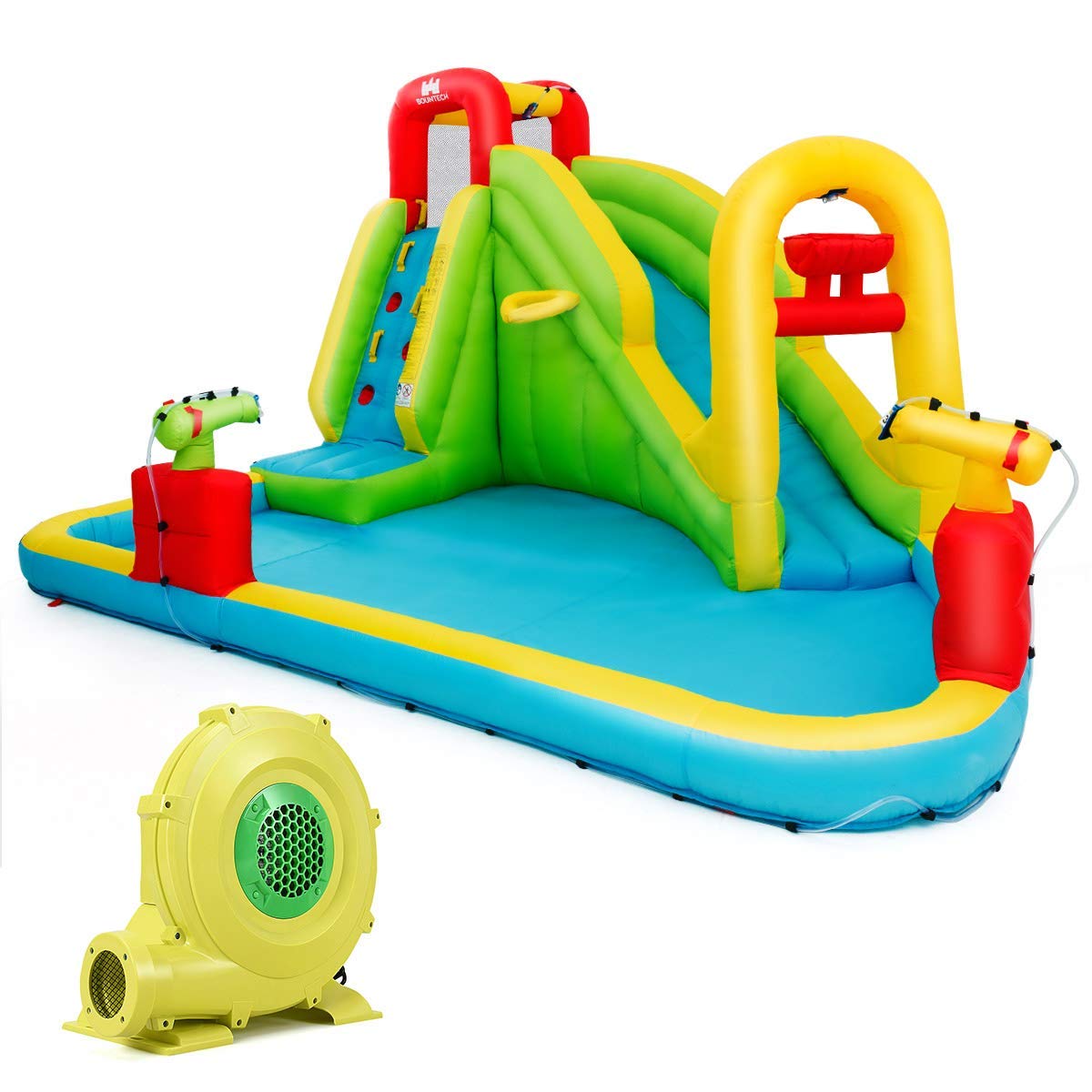 COSTWAY Parque Acuático Centro Juegos Hinchable con Tobogán 400x335x230cm Piscina para Niños (con soplador)