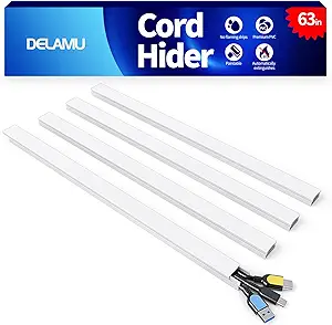 Delamu Cord Hider Wall, 63in Cord Covers for 2-3 Wires on Wall, Premium Cable Hider Wire Covers for Cords, Self-adhesive Cable Cover Management, Easy Set-up Wires Hiders for TV, W0.95 x H0.55in, White