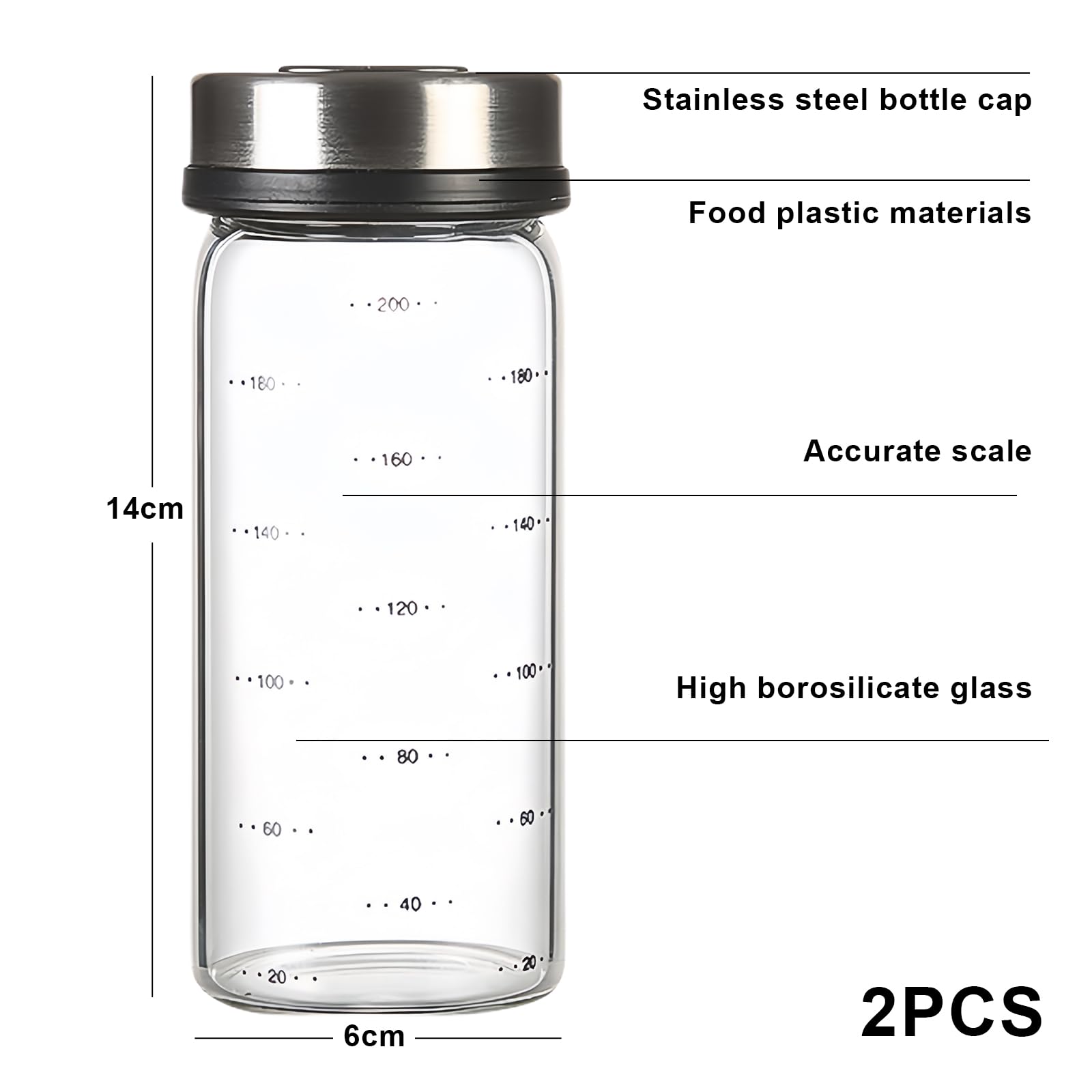 Barattoli Per Spezie Da 200 Ml - Set Di 2 Con 3 Tipi Di Fori, Vetro Borosilicato E Acciaio Inox - Foto 3