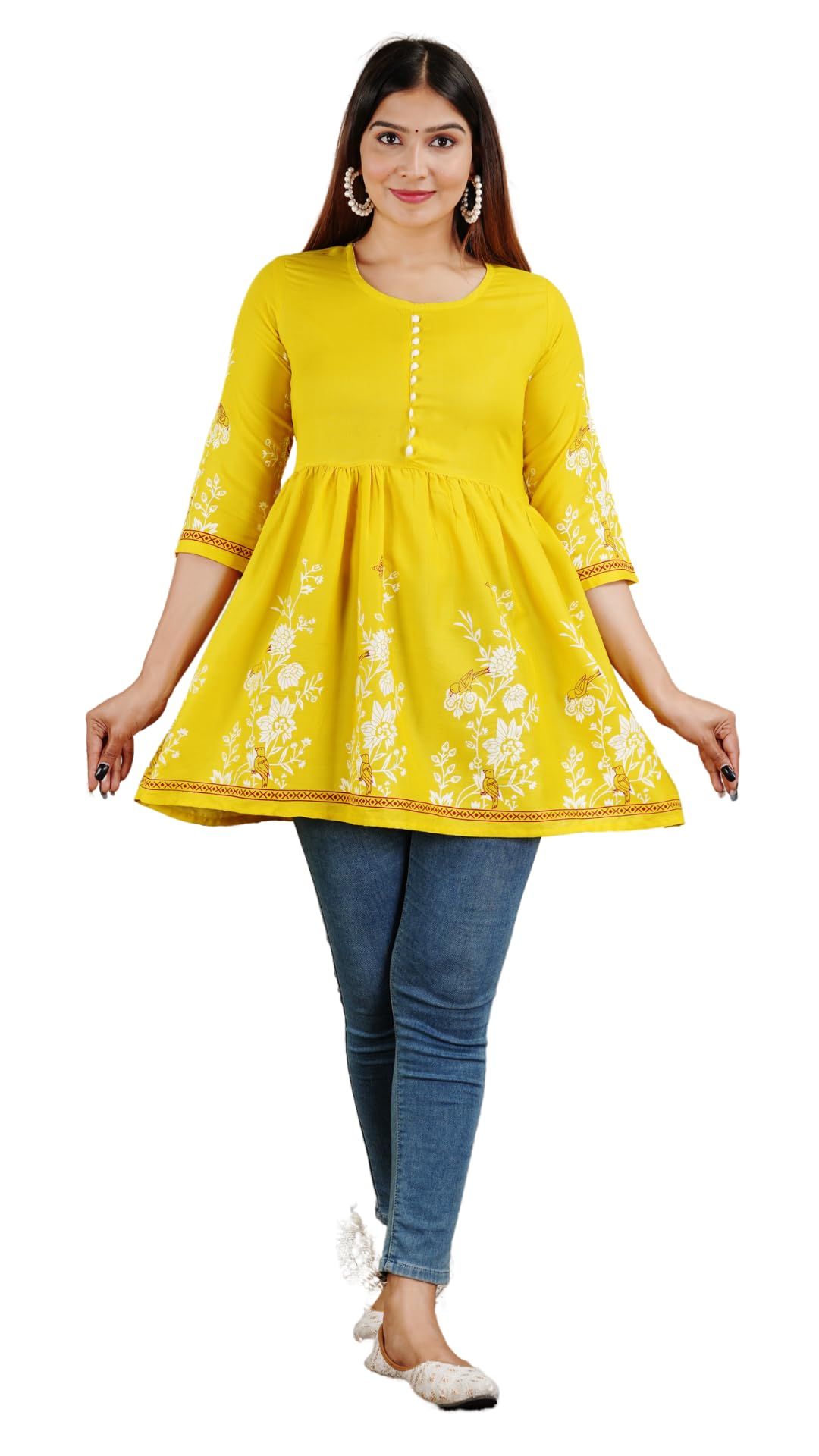 GenericJSB Stylish Traditional Printed Top Casual wear Top for Women Top for Ladies Stylish Top(Yellow_Top)