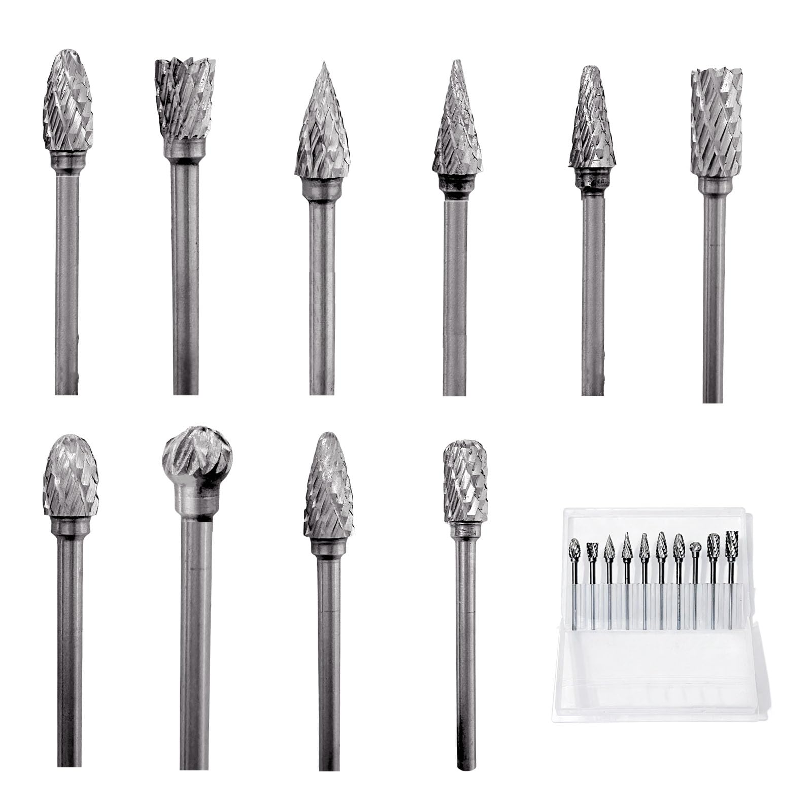 10 Stück Hartmetall Frässtifte mit Doppelschnitt, Wolfram Hartmetall Rotationsfräser mit 1/8" Schaf für DIY-Holzbearbeitung,Bohren,Schnitzen, Gravieren,Metallpolieren