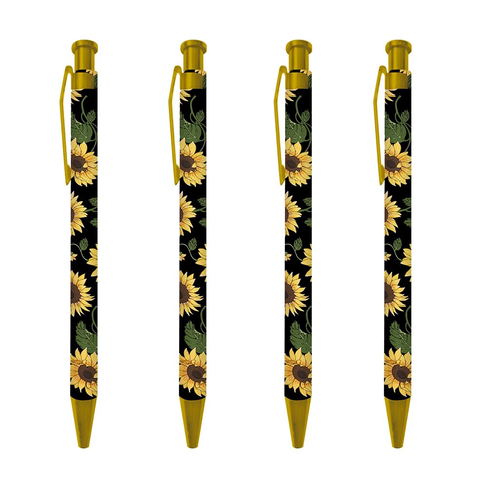 Kugelschreiber, 4 Stück, schwarze Tinte, Metall, einziehbar, 1,0 mm, mittelgroß, schnell trocknend, für Büro, Schule, große Blumen