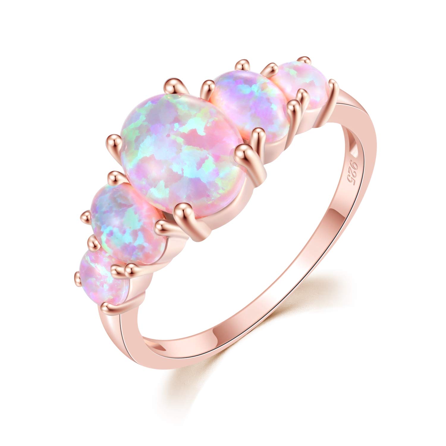 CiNily Sterling Silver Gold Plated Created White/Blue/Orange/Pink Fire Opal Ring for Women Jewelry Gemstone Ring Size 5-12