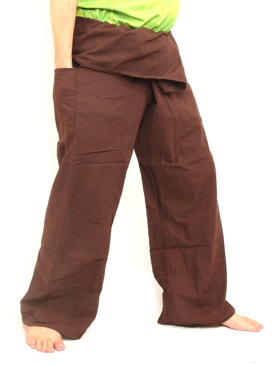 jing shopMen's Thai Fisherman Pants Cotton Solid Color with One Side Pocket X-Long