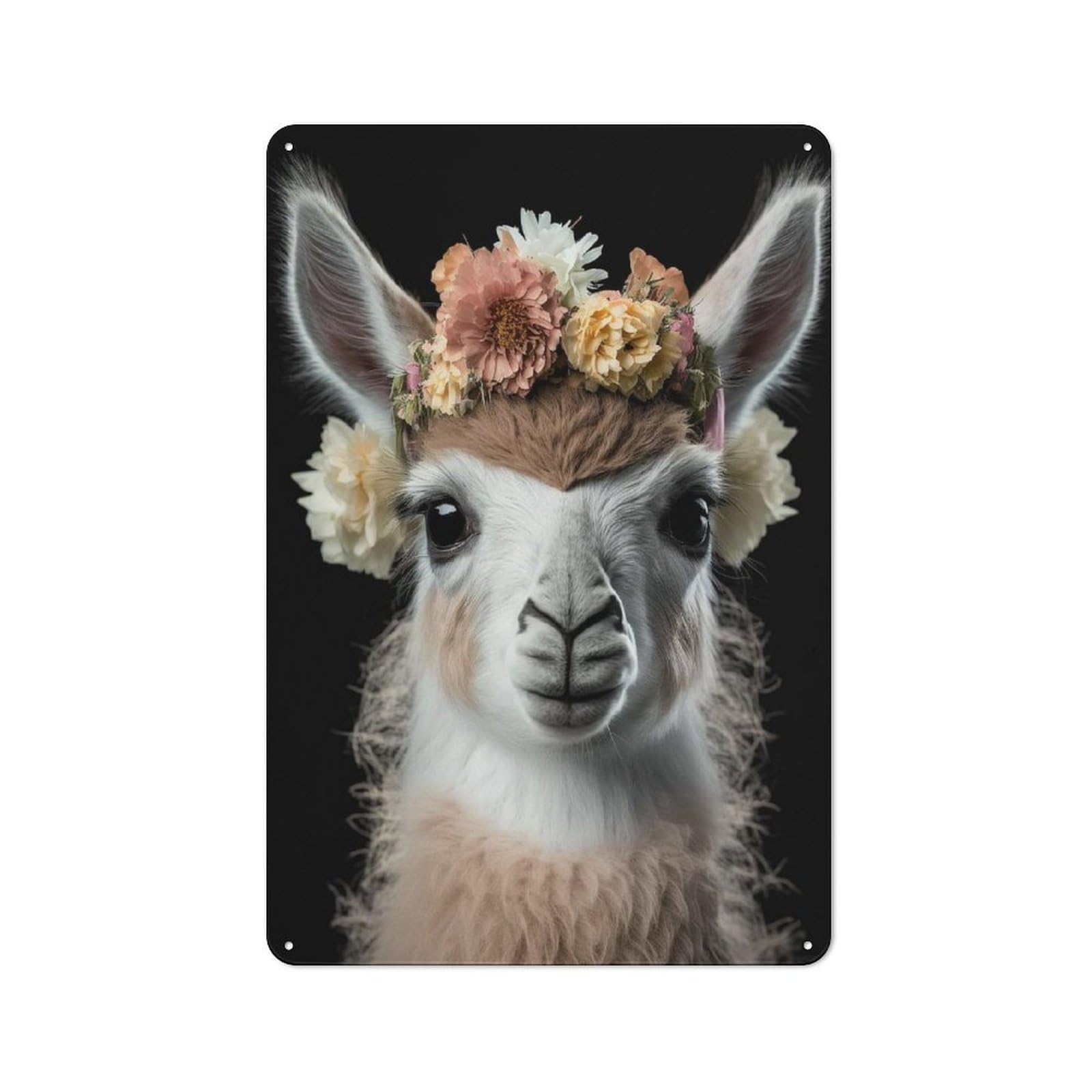 Junmoney Cute Baby Fluffy Llama Nostalgic Metal Wall Plaque 30X20cm, Retro Room Decor For Kitchen, Hallway, Bar Or Small Cafe