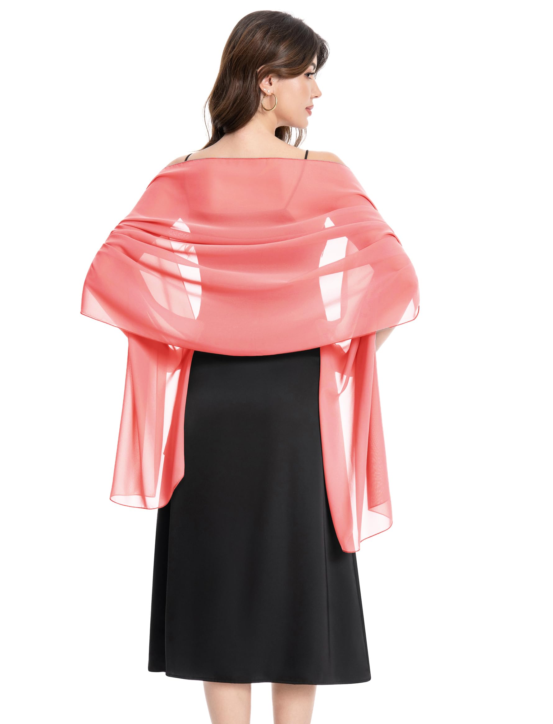 Baoqiya Chiffon Shawls Scarves Wraps for Bridal Wedding Party Evening Dress and Special Occasion Dresses, Coral, Medium