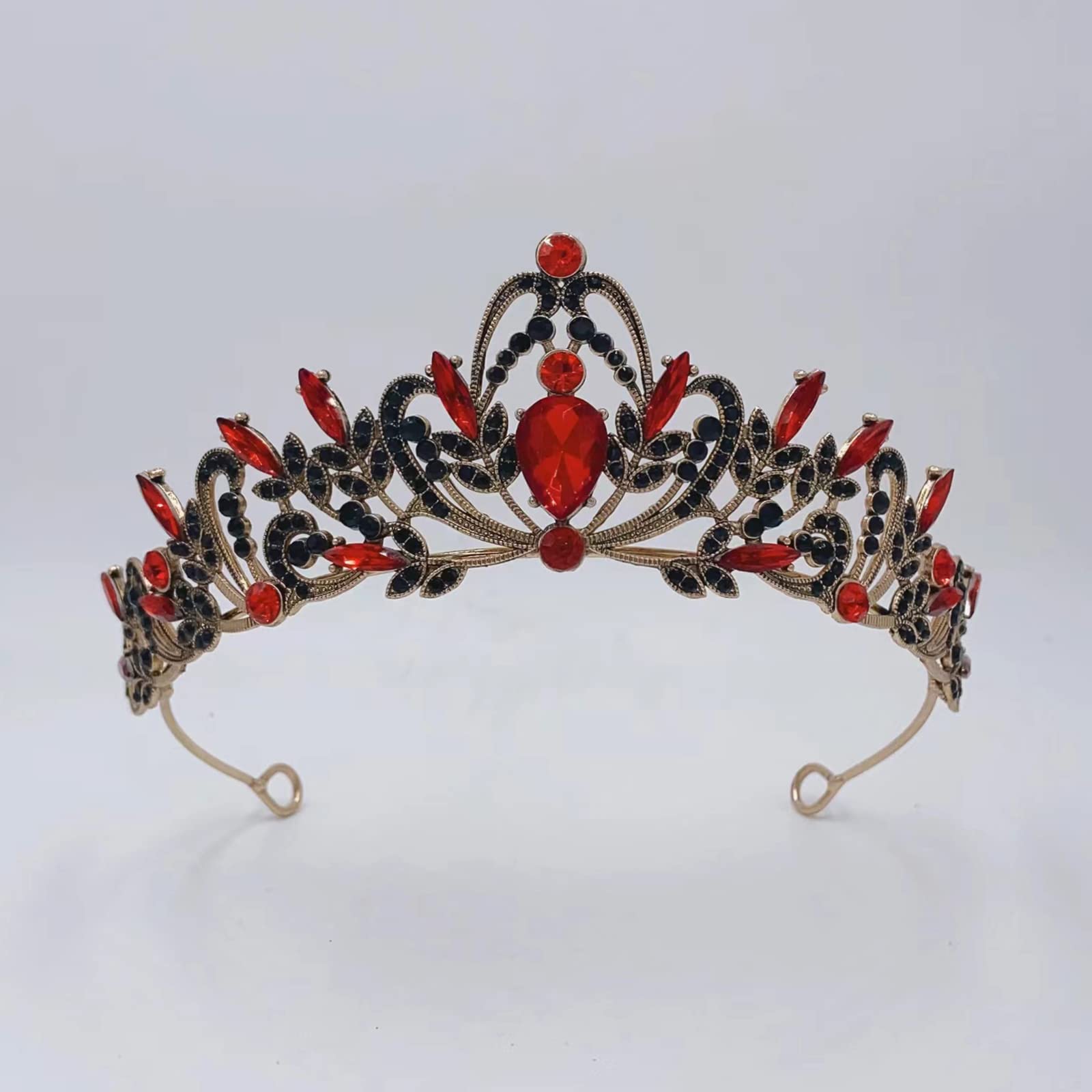 SH Wedding Tiara for Bride Crystal Tiaras and Crowns for Women Royal Queen Crown Headband Princess Tiara Headpieces for Birthday Prom Pageant Party, Red+Black
