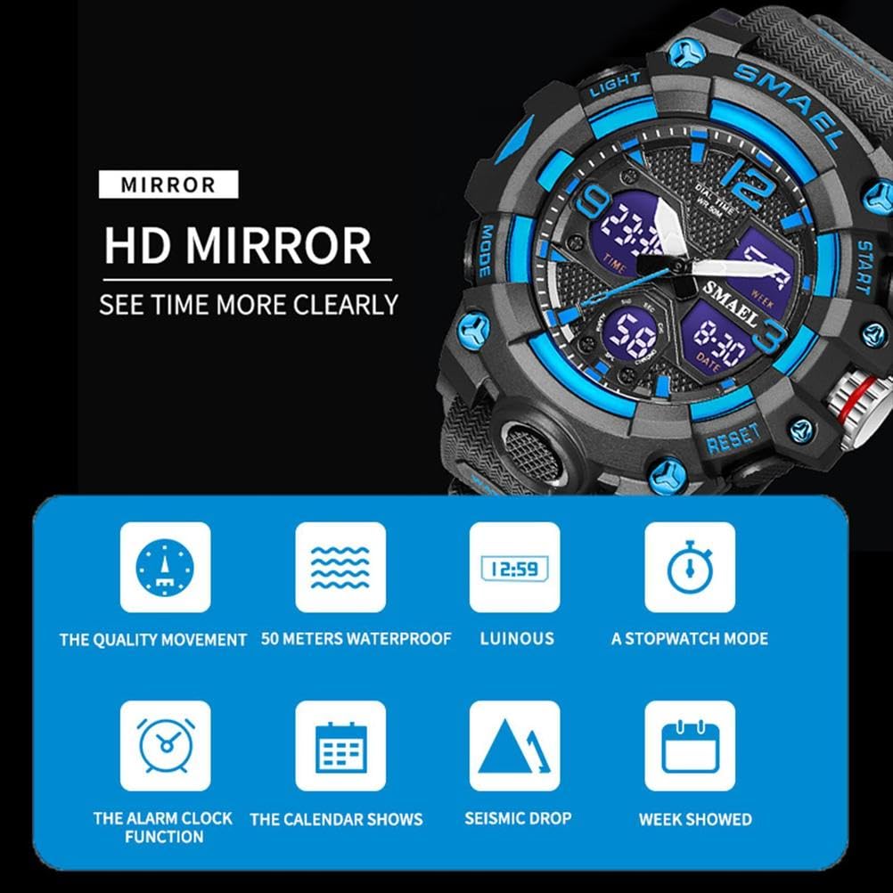 Montre Homme Montre Digital Sport Homme M Ilitaire Étanche,Grand Écran Analogique Digital Montre avec Alarme,LED,Montres Bracelets Multifonctions