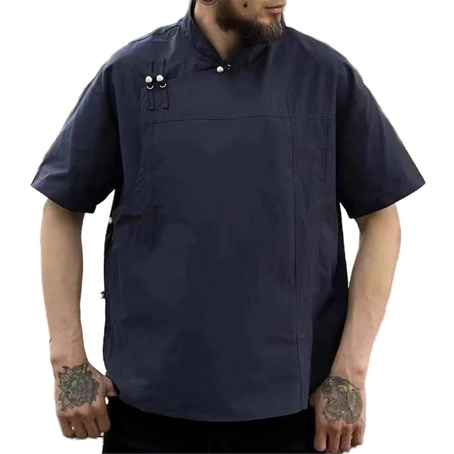 GUOYUXIAO Männer-Chino-Linon-Sieben-Minuten-Arm-Hemd, Sommer-Zen-Stil.
